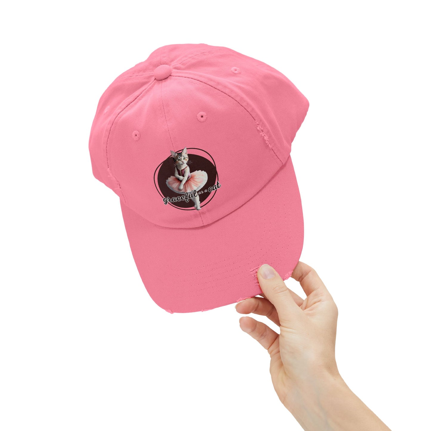 Unisex Distressed Cap - 'Graceful as a Cat' Fun Cat Lover Hat
