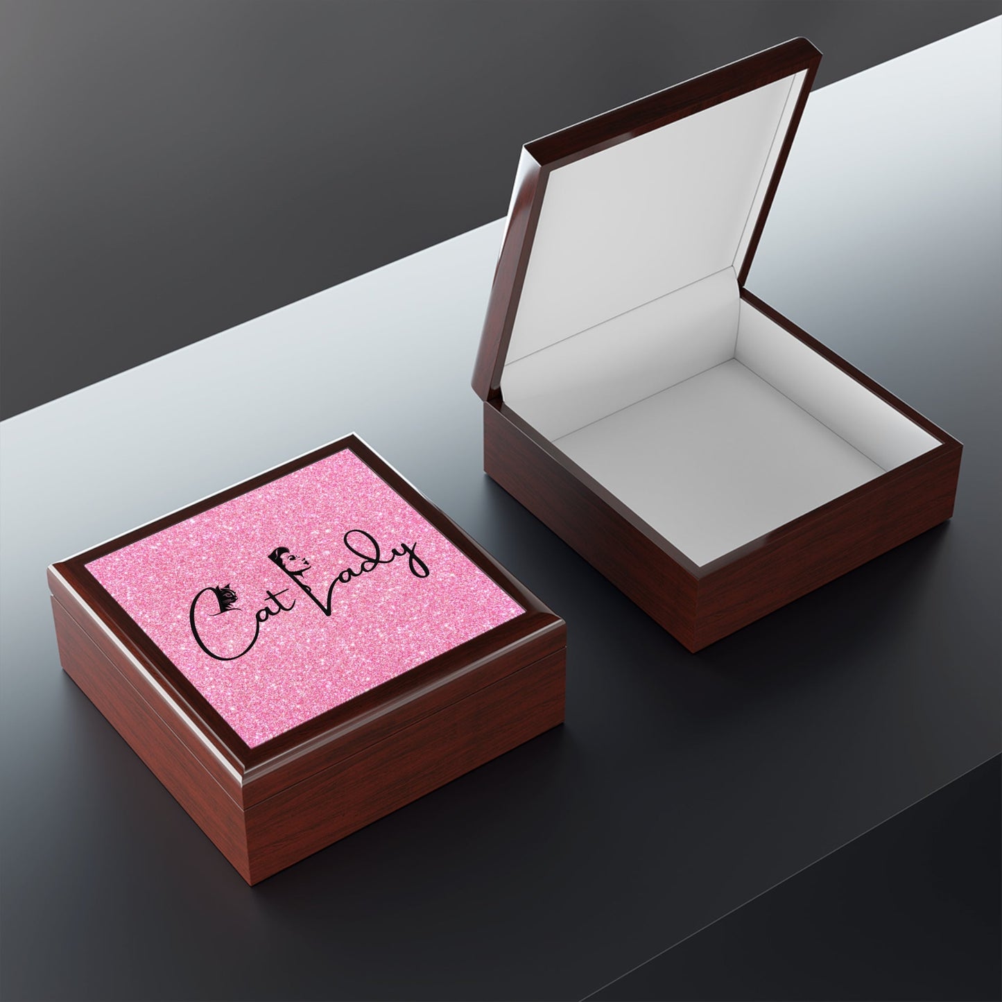 Glittery Cat Lady Jewelry Box - Perfect Gift for Cat Lovers Printify