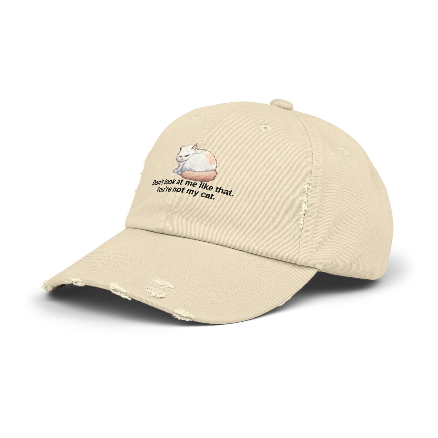 Funny Unisex Distressed Cat Cap - 'Don't Look at Me Like That' Printify