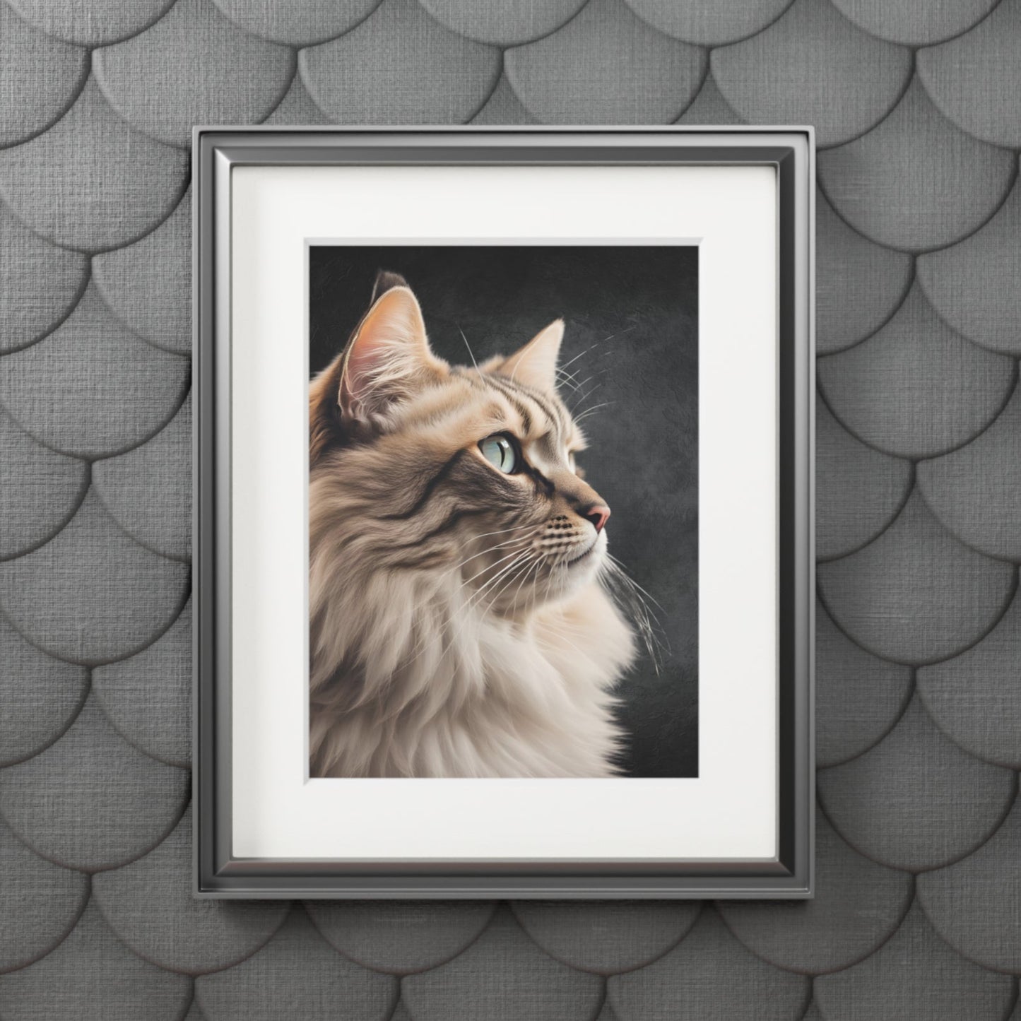 Gray Kitty Fine Art Print with Passepartout Frame Printify