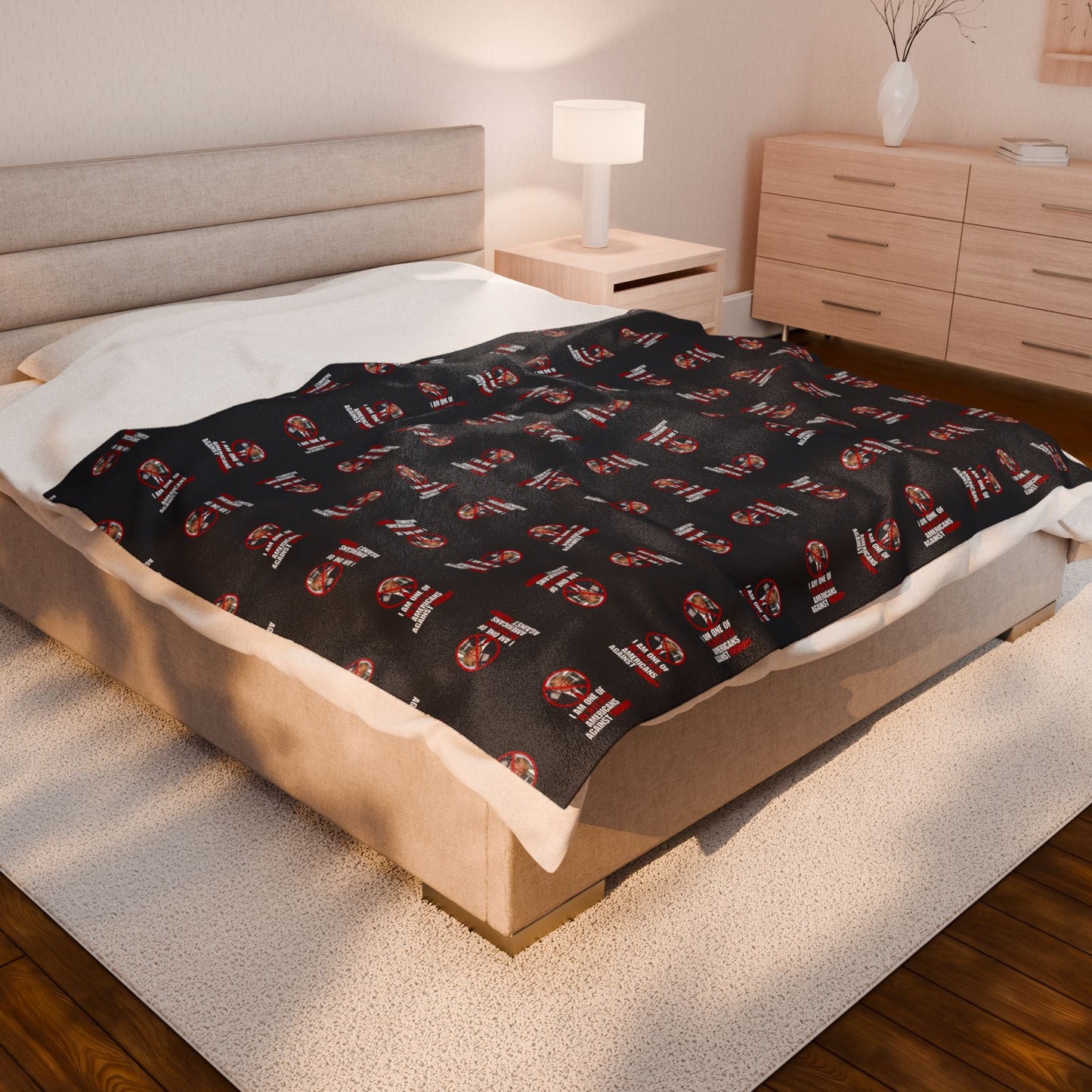 Cozy Velveteen Plush Blanket – Americans Against Trump Design Printify