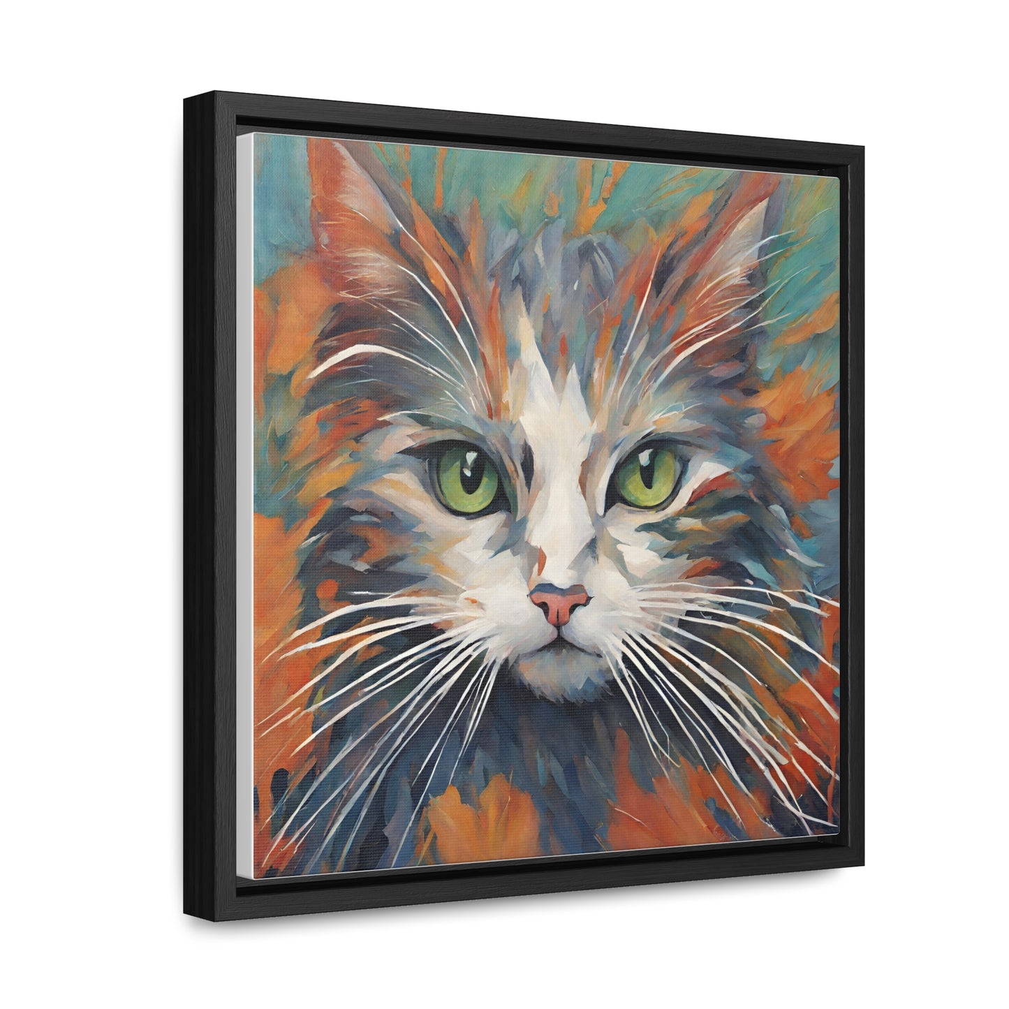 Watercolor Closeup Cat Gallery Canvas Wraps, Square Frame