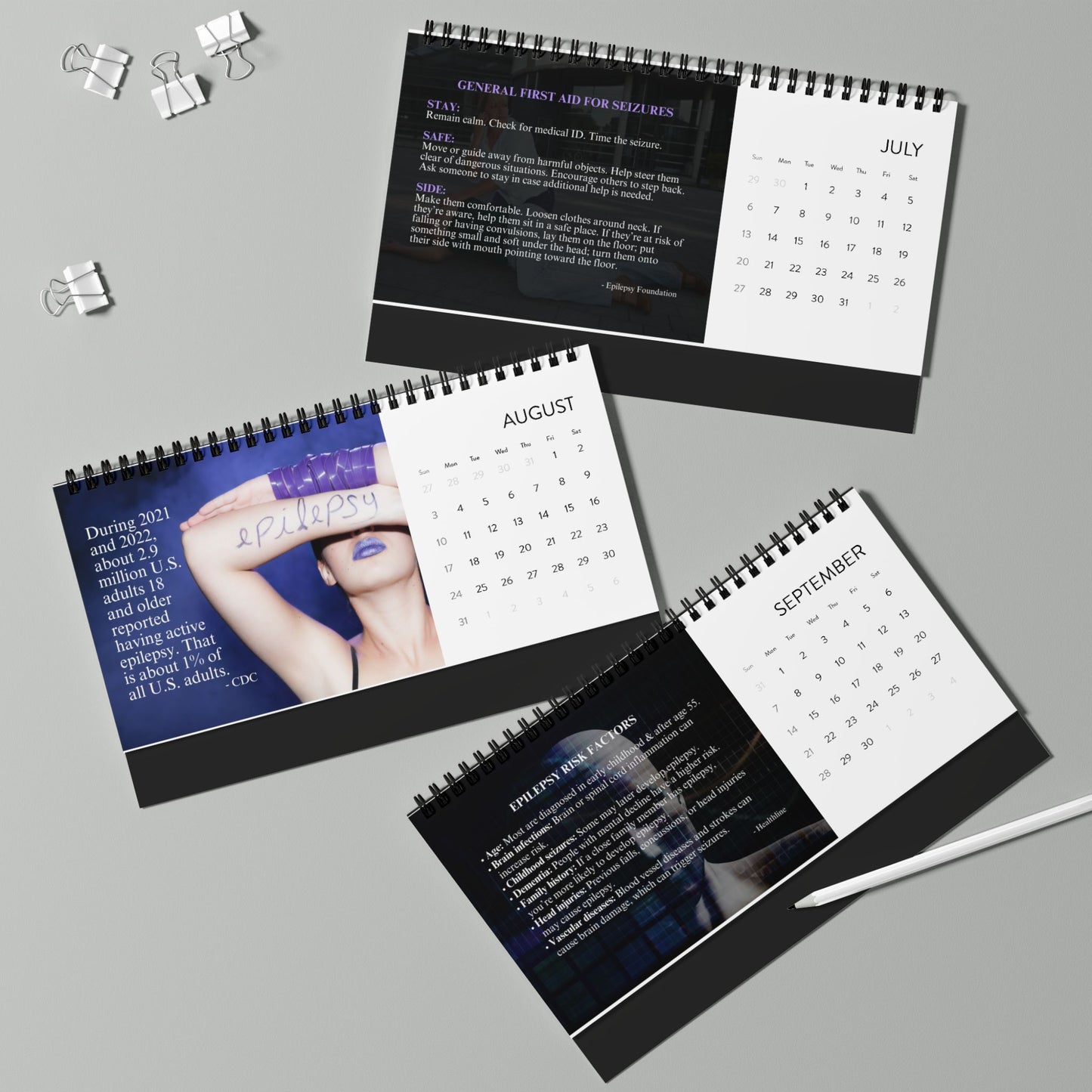 Epilepsy Awareness Month-by-Month Desktop Calendar (2025 grid)
