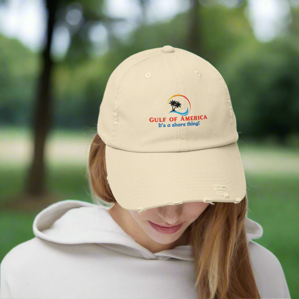 Unisex Distressed Cap - Gulf of America "It's a shore thing!" Beach Vibes