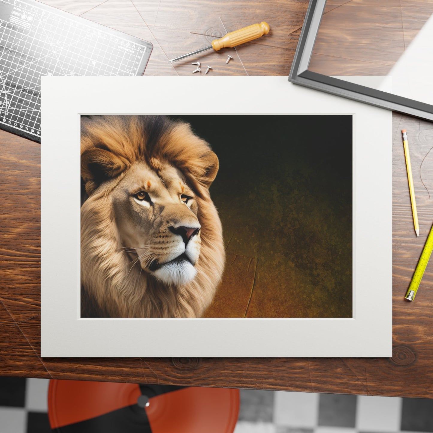 Majestic Lion Fine Art Print with Passepartout Frame Printify
