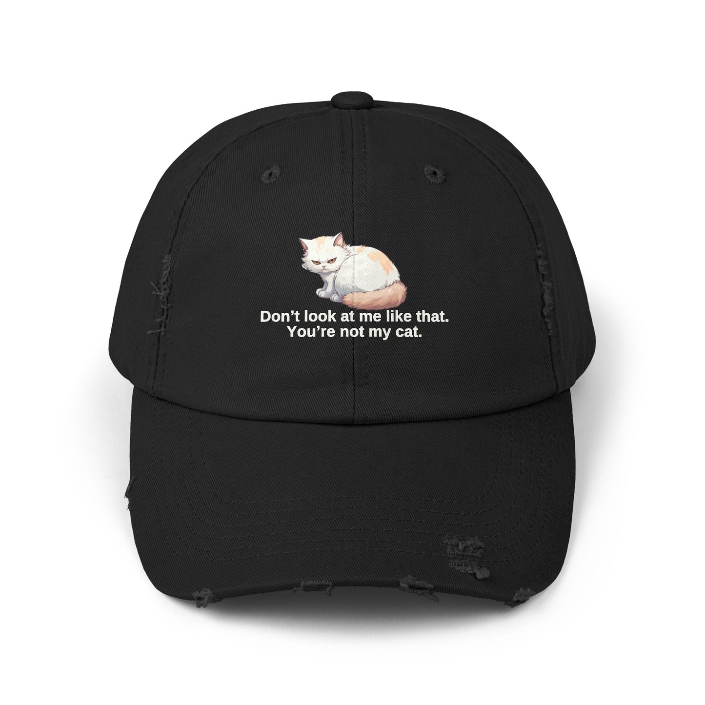 Funny Unisex Distressed Cat Cap - 'Don't Look at Me Like That' Printify