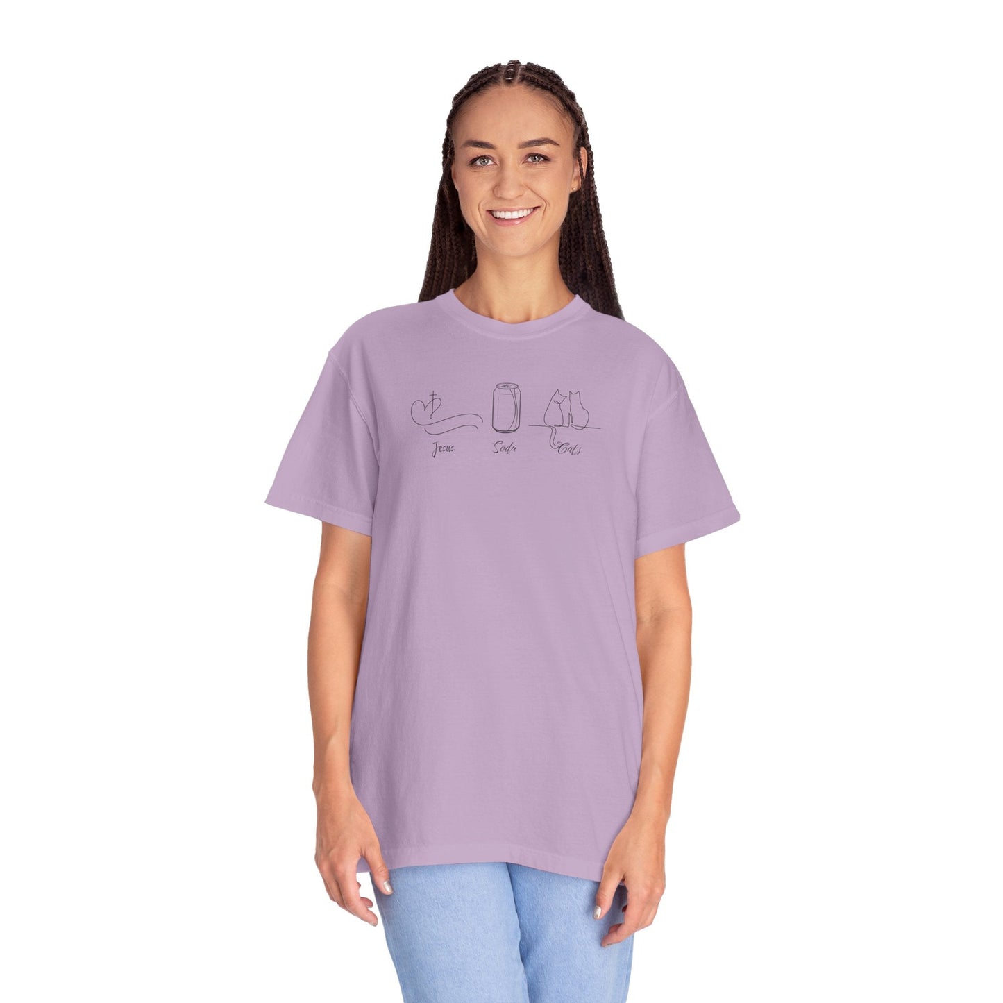 Jesus, Soda, Cats Unisex Garment-Dyed T-Shirt Printify