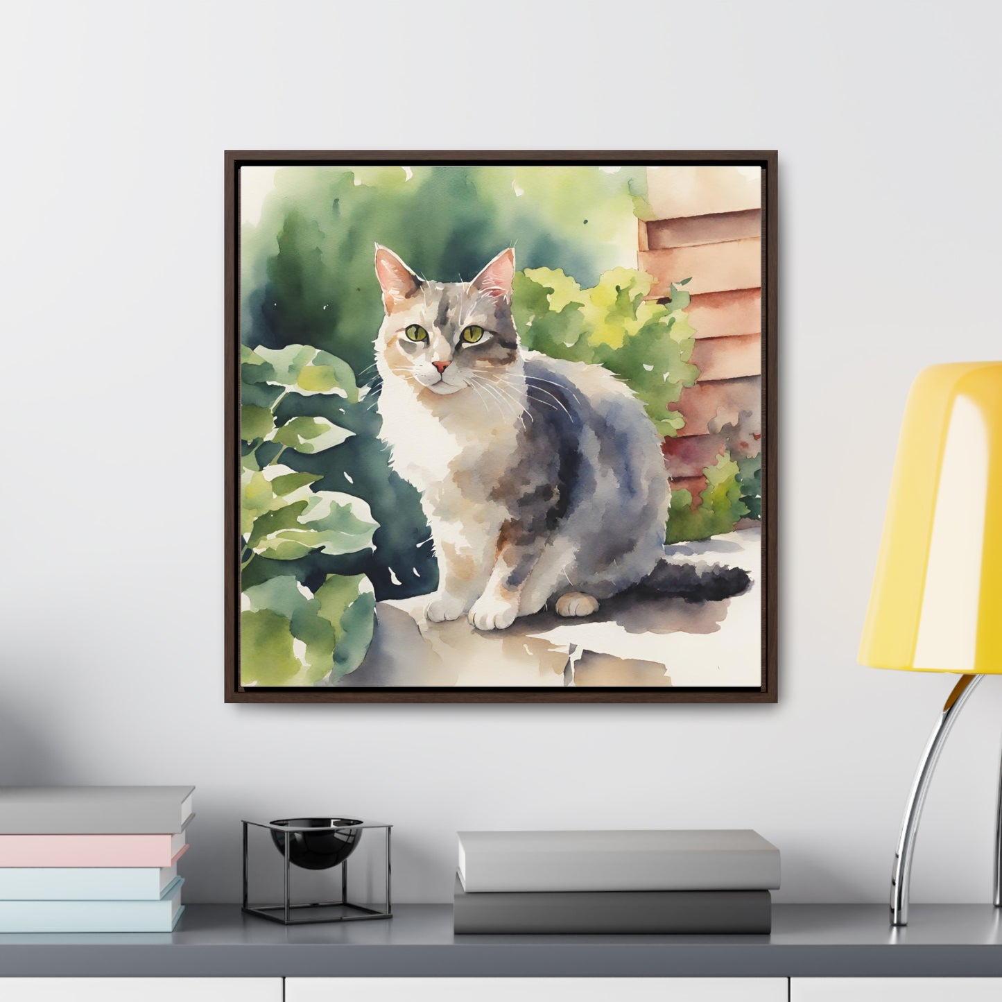 Watercolor Cat Gallery Canvas Wraps, Square Frame