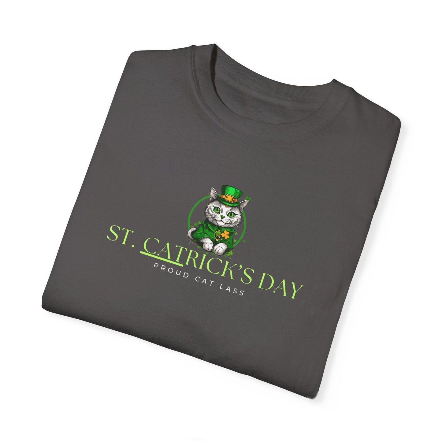 St. Patrick's Day Cat T-Shirt - Unisex Garment-Dyed Tee for Cat Lovers Printify