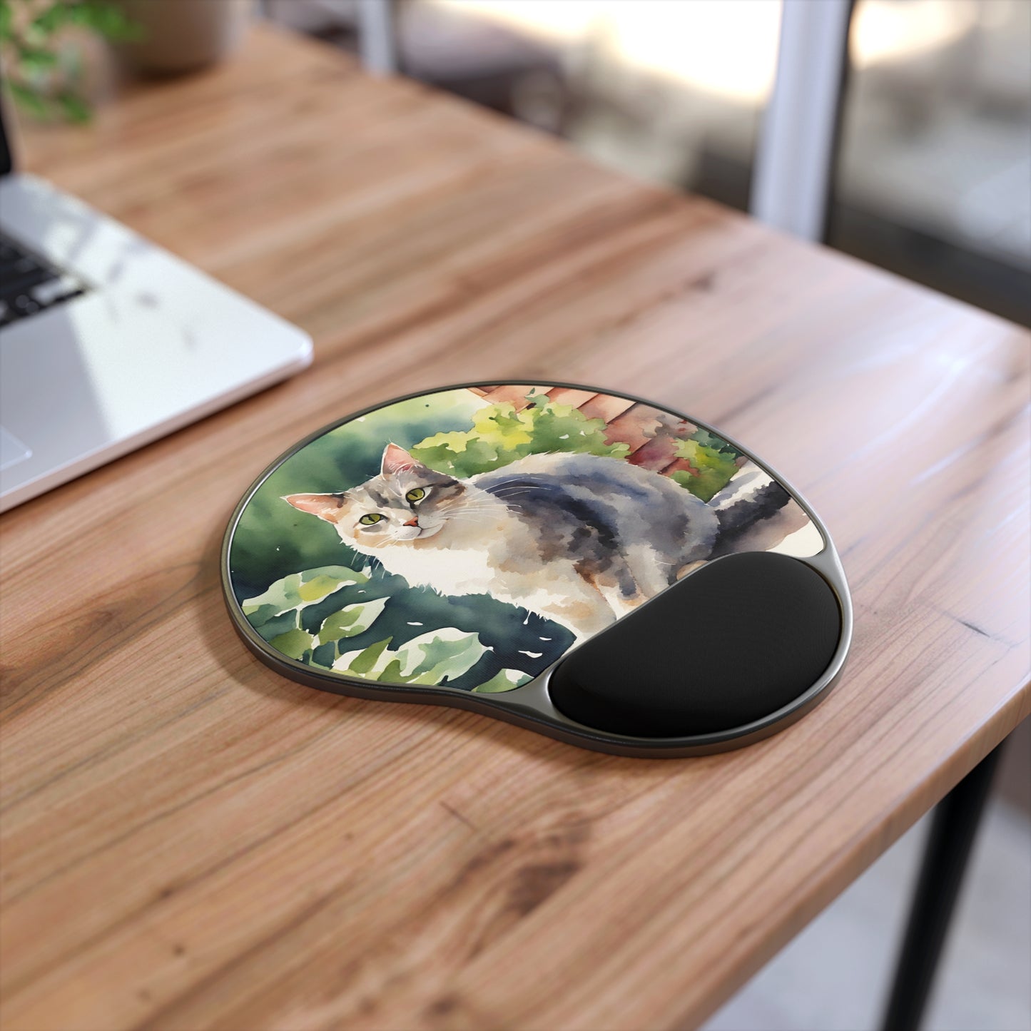 Watercolor Cat Mouse Pad With Wrist Rest