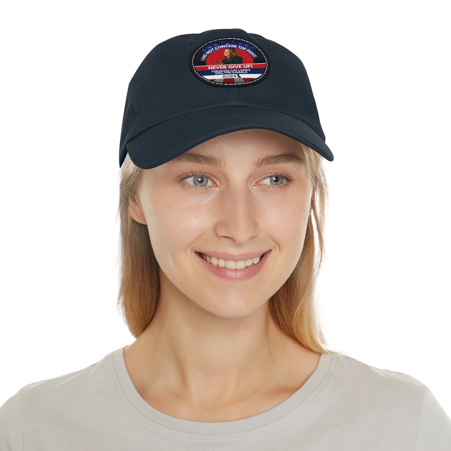 Never Give Up - Kamala Dad Hat with Leather Patch