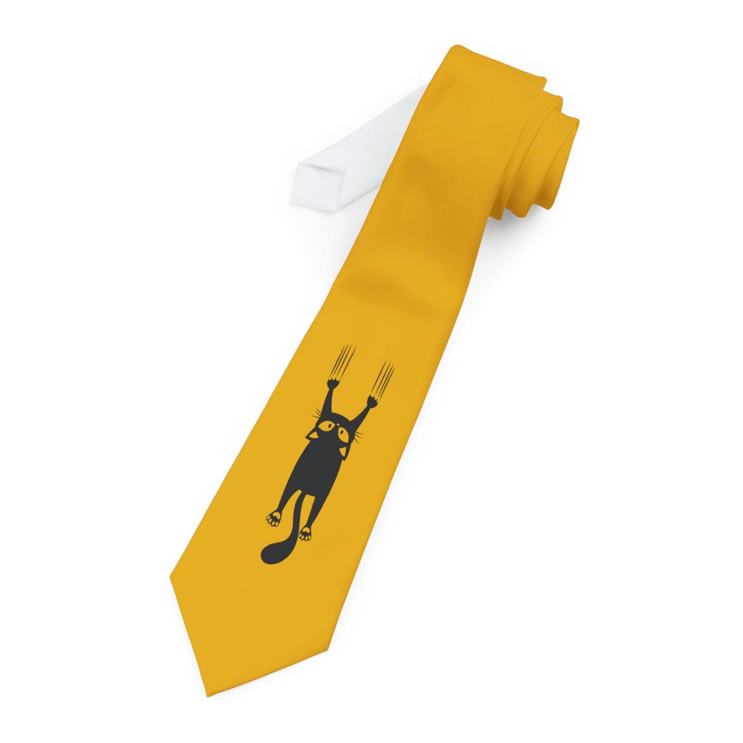 Playful Cat Necktie - Whimsical Yellow Tie for Cat Lovers