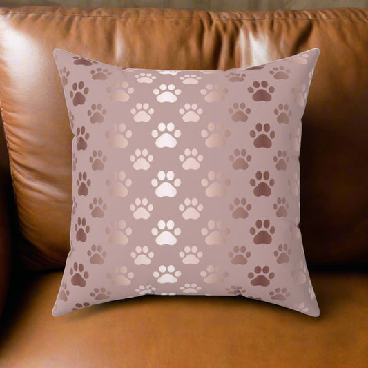 Shimmery Pink Paws Spun Polyester Square Pillow