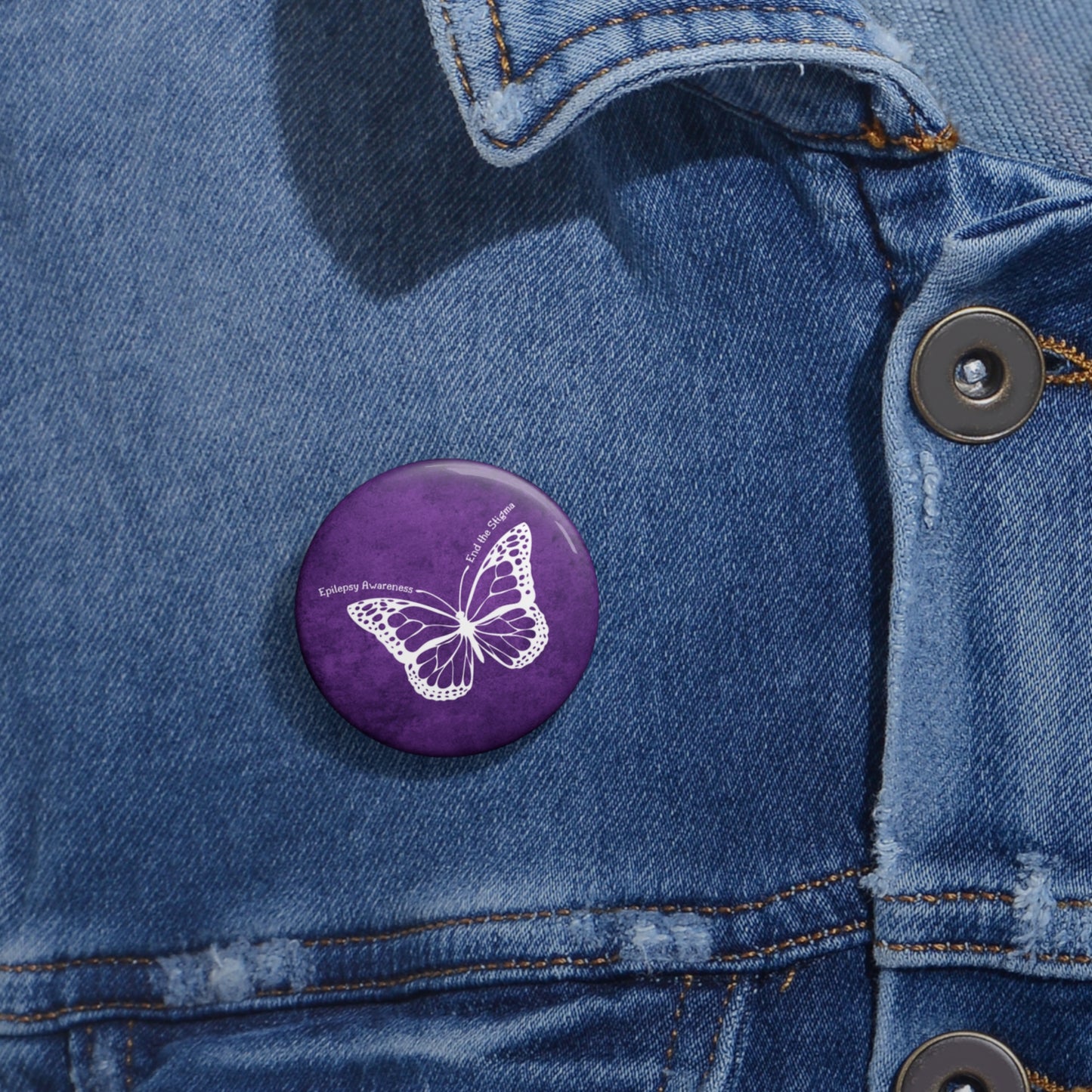 Epilepsy Awareness Custom Pin Buttons - Purple Butterfly Design