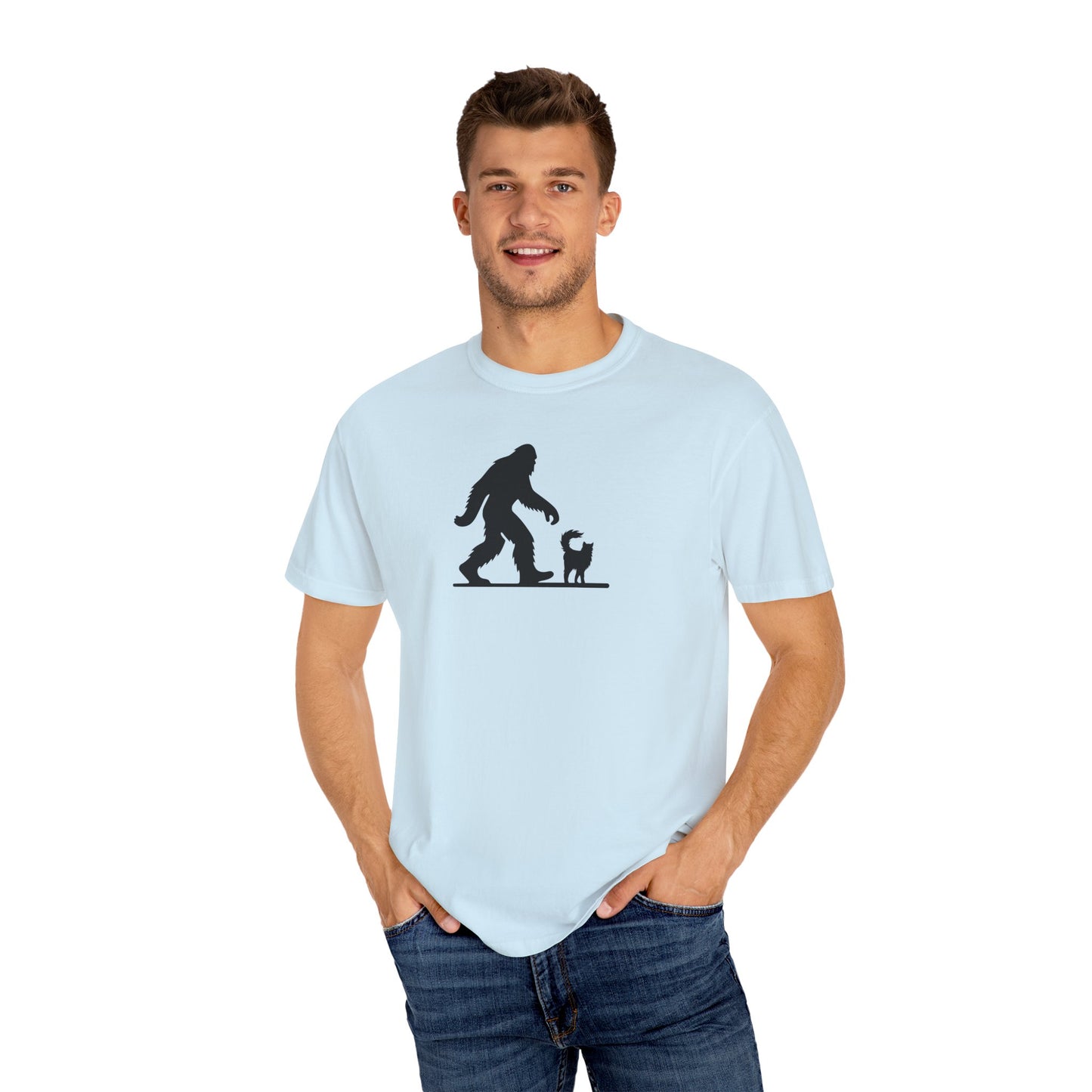 Bigfoot & Cat Unisex Garment-Dyed T-Shirt - Fun Casual Wear