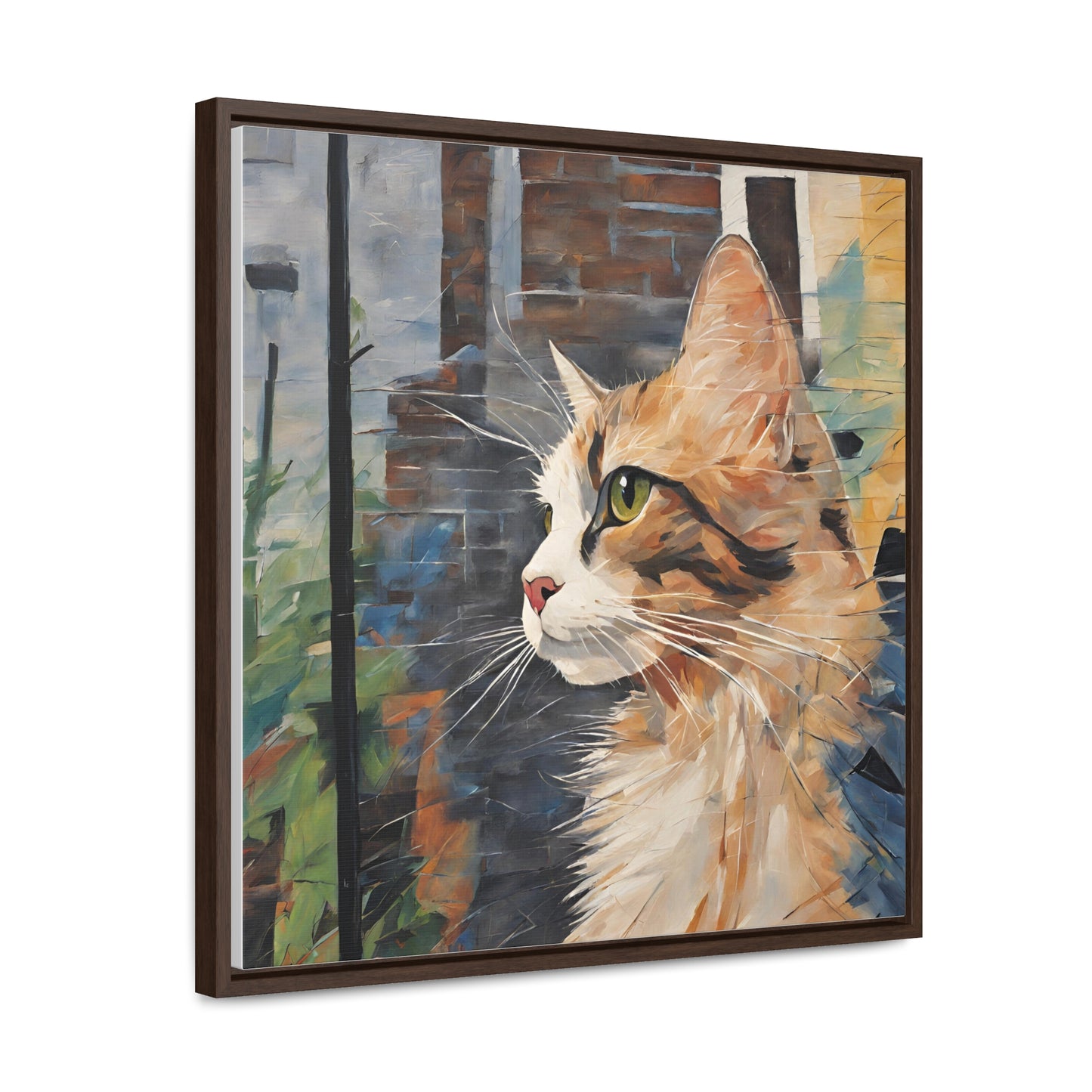 Watercolor Cat Profile Gallery Canvas Wraps, Square Frame