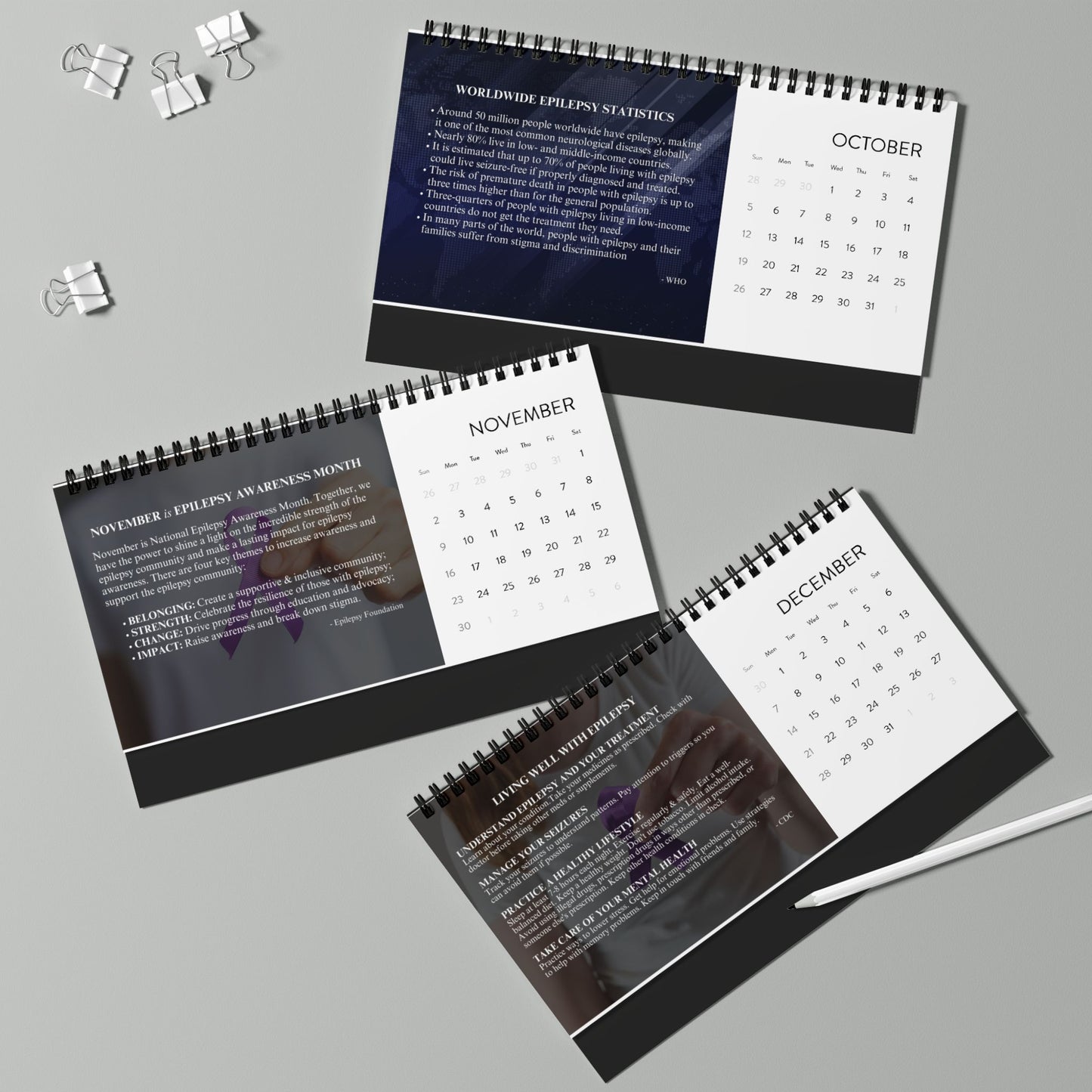 Epilepsy Awareness Month-by-Month Desktop Calendar (2025 grid)