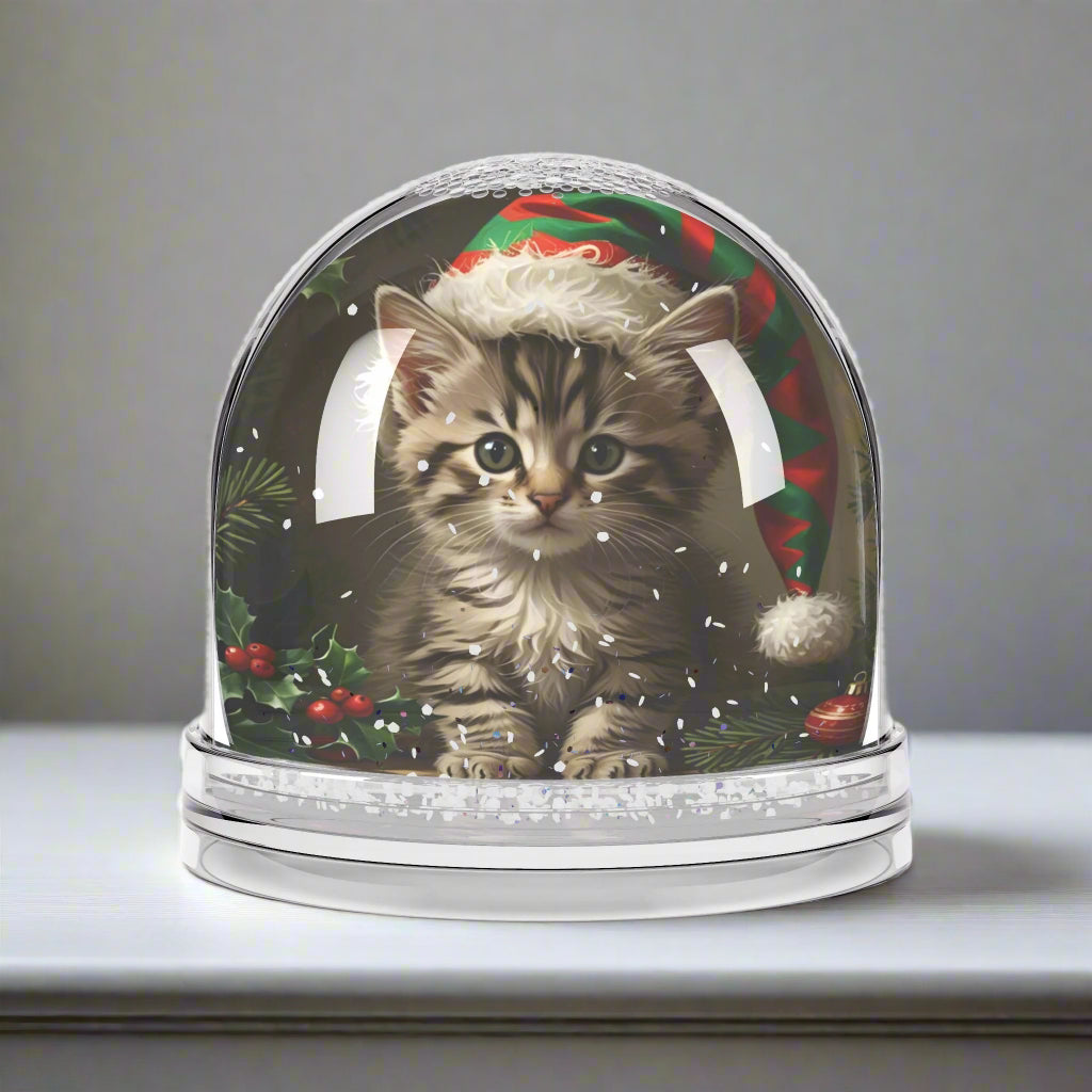 Adorable Elf Cat Snow Globe, Christmas Decor