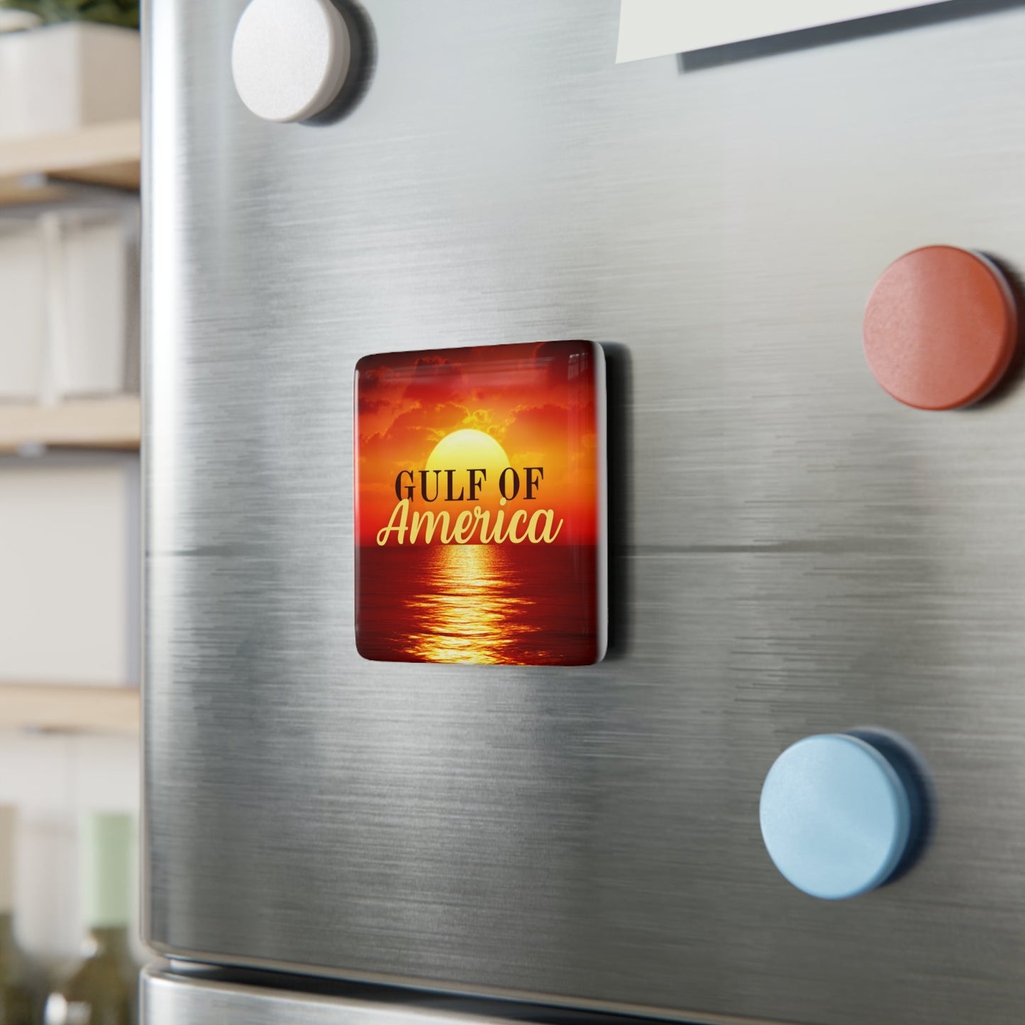 Gulf of America Sunset Square Porcelain Magnet Printify