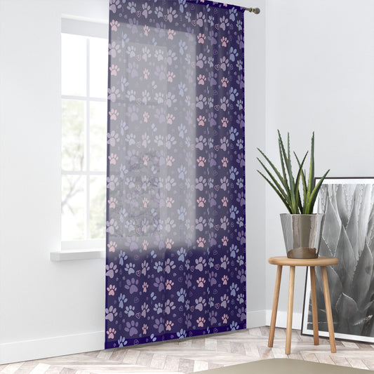 Purple Paws Sheer Window Curtain