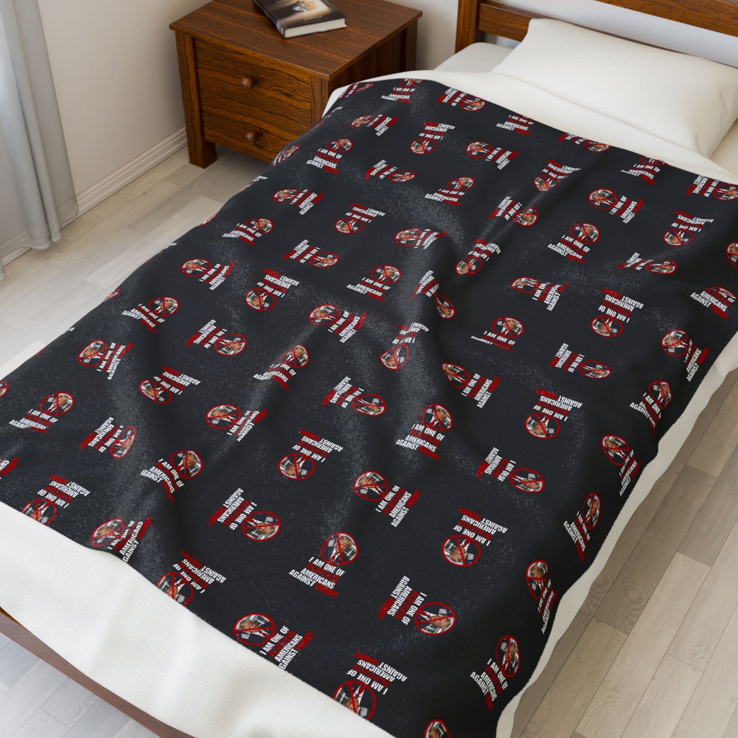 Cozy Velveteen Plush Blanket – Americans Against Trump Design Printify