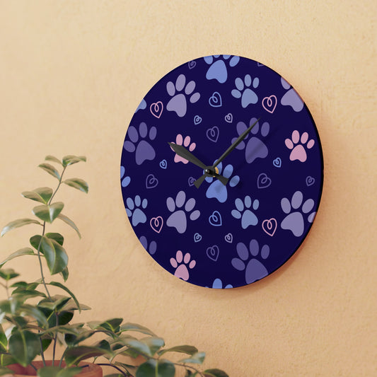 Purple Paw Delight Acrylic Wall Clock