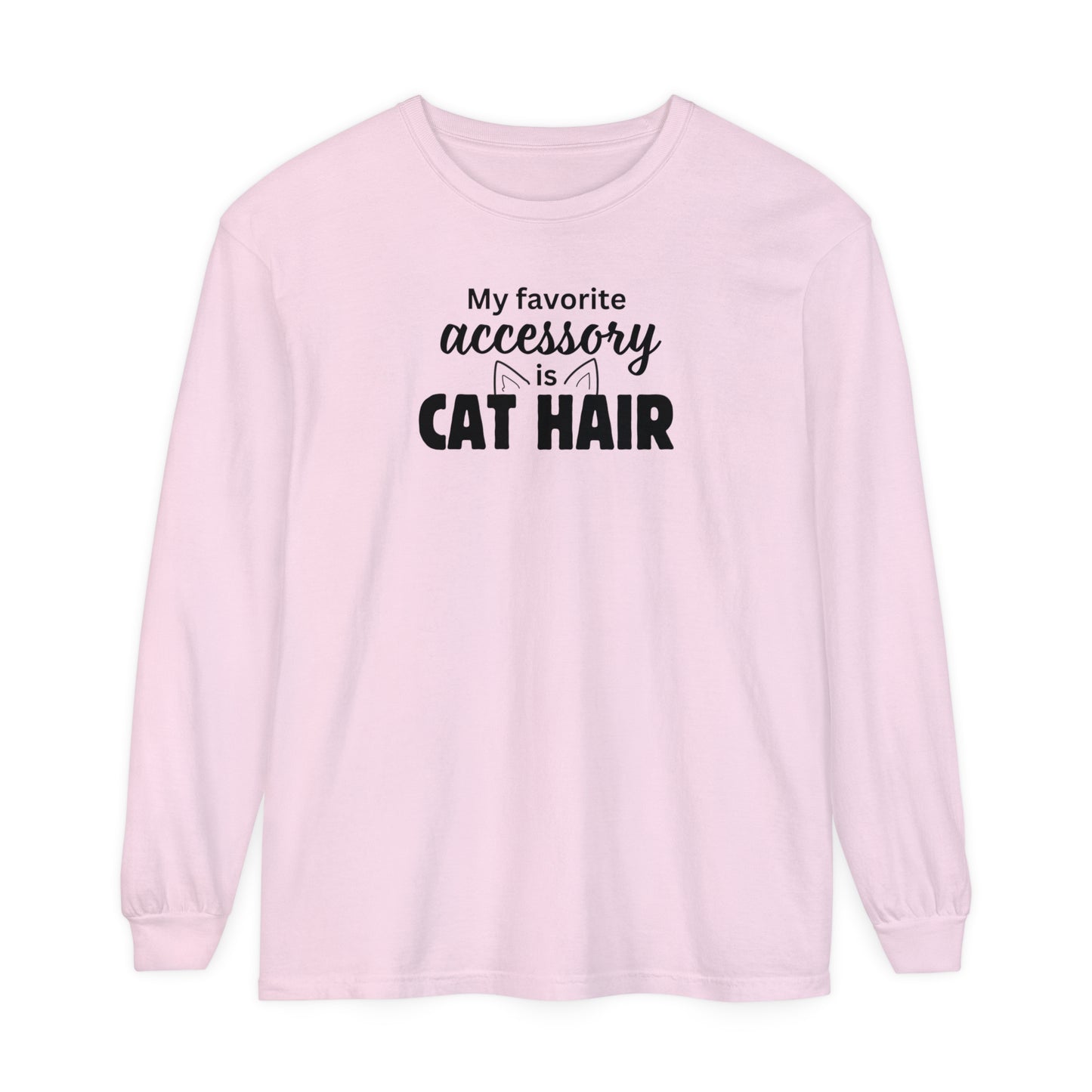 Cat Hair Accessorized Unisex Garment-dyed Long Sleeve T-Shirt