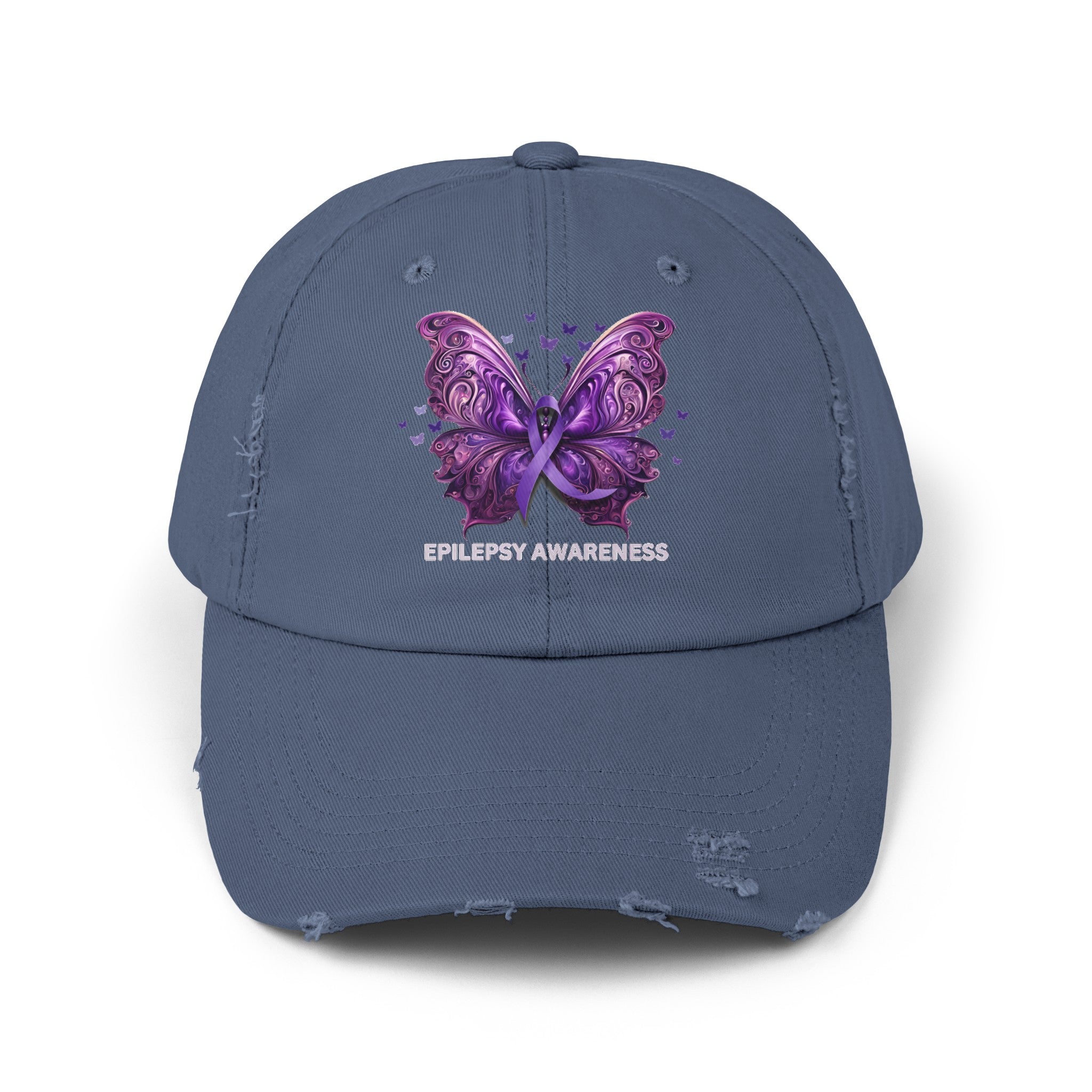 Epilepsy Butterfly Unisex Distressed Cap - Hats - Epileptic Al’s Shop