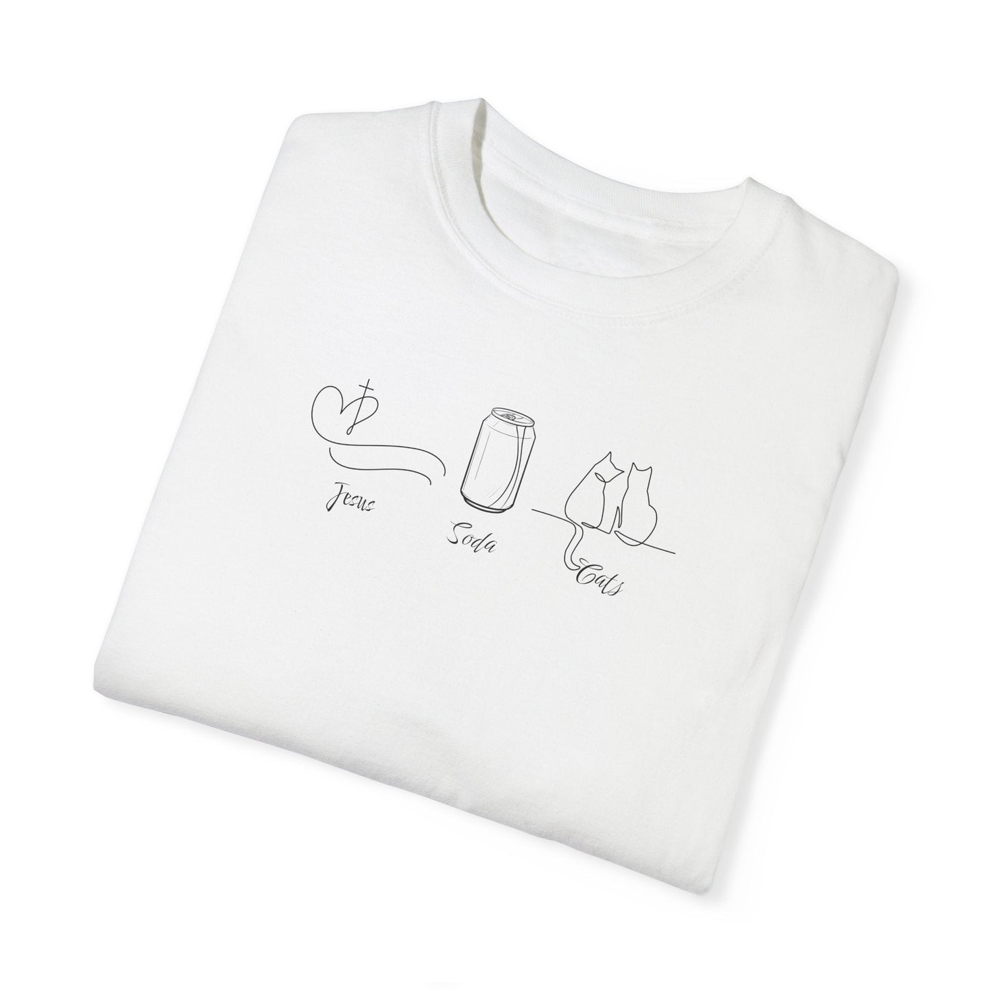Jesus, Soda, Cats Unisex Garment-Dyed T-Shirt Printify
