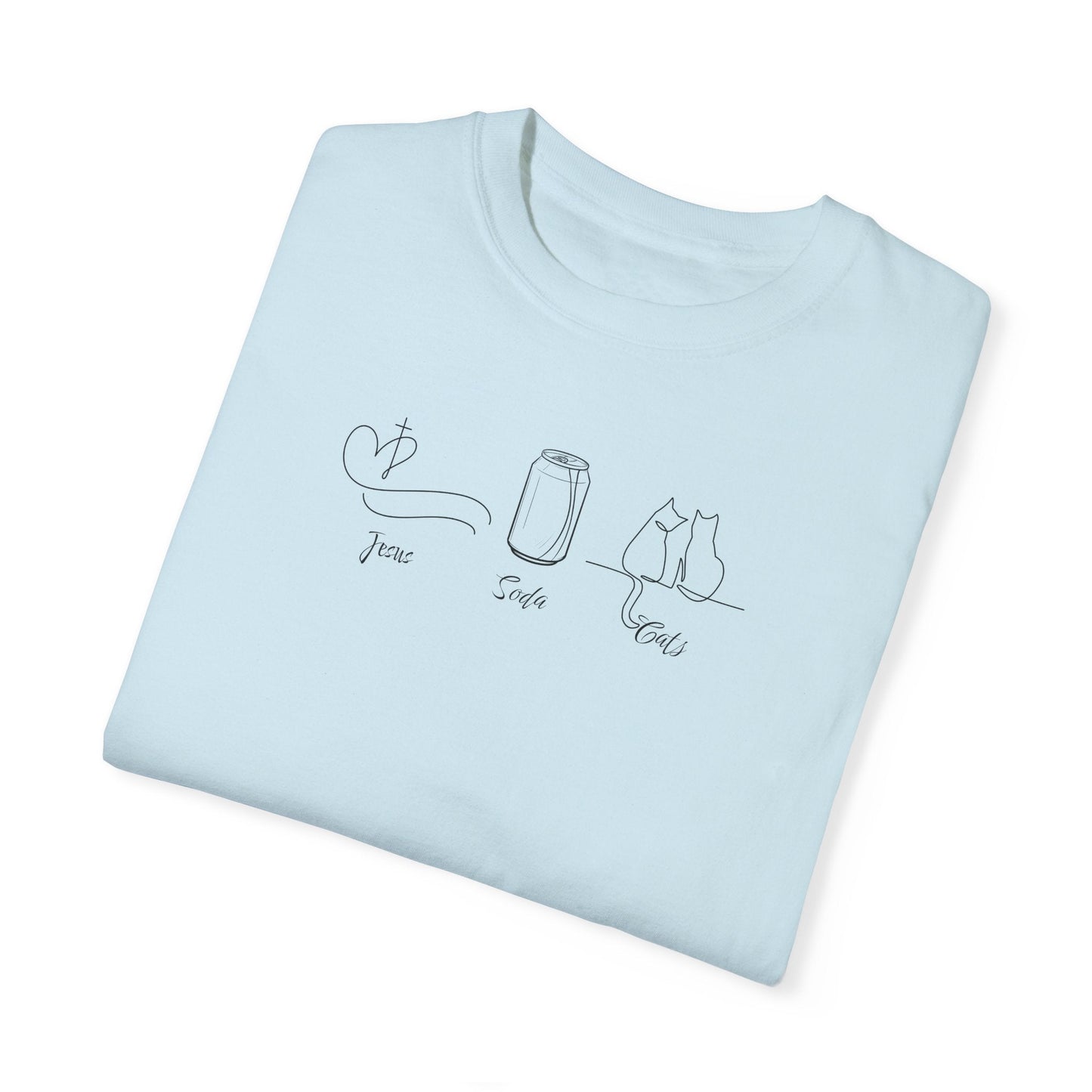 Jesus, Soda, Cats Unisex Garment-Dyed T-Shirt Printify