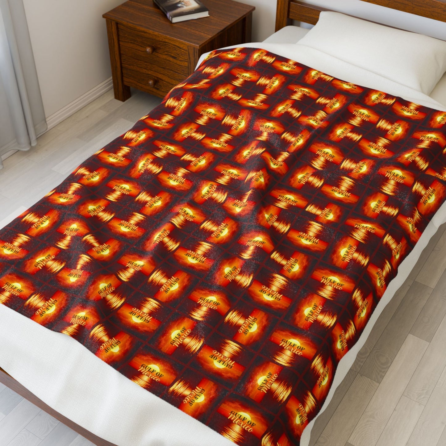 Cozy Velveteen Plush Blanket - Sunset Gulf of Mexico Design Printify