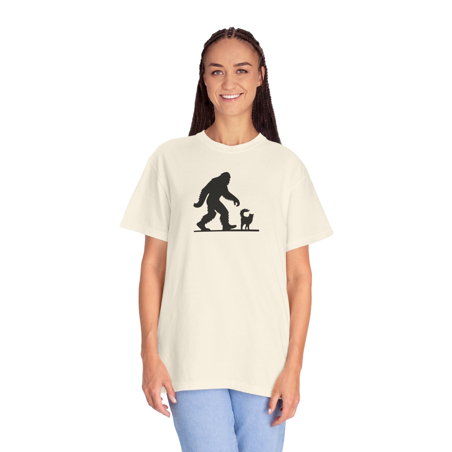 Bigfoot & Cat Unisex Garment-Dyed T-Shirt - Fun Casual Wear