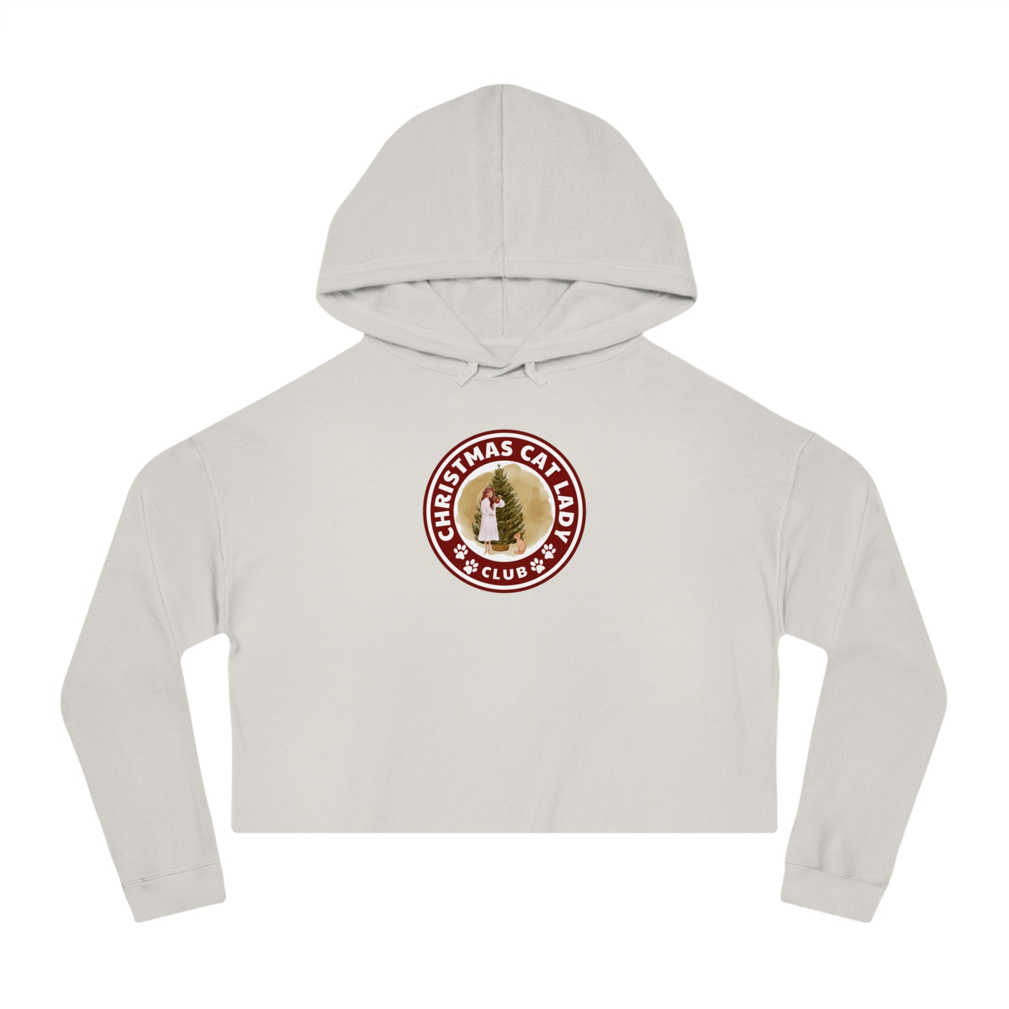 Photo depicting the Christmas Cat Lady Club Women’s Cropped Hooded Sweatshirt from EpiAl's Shop.