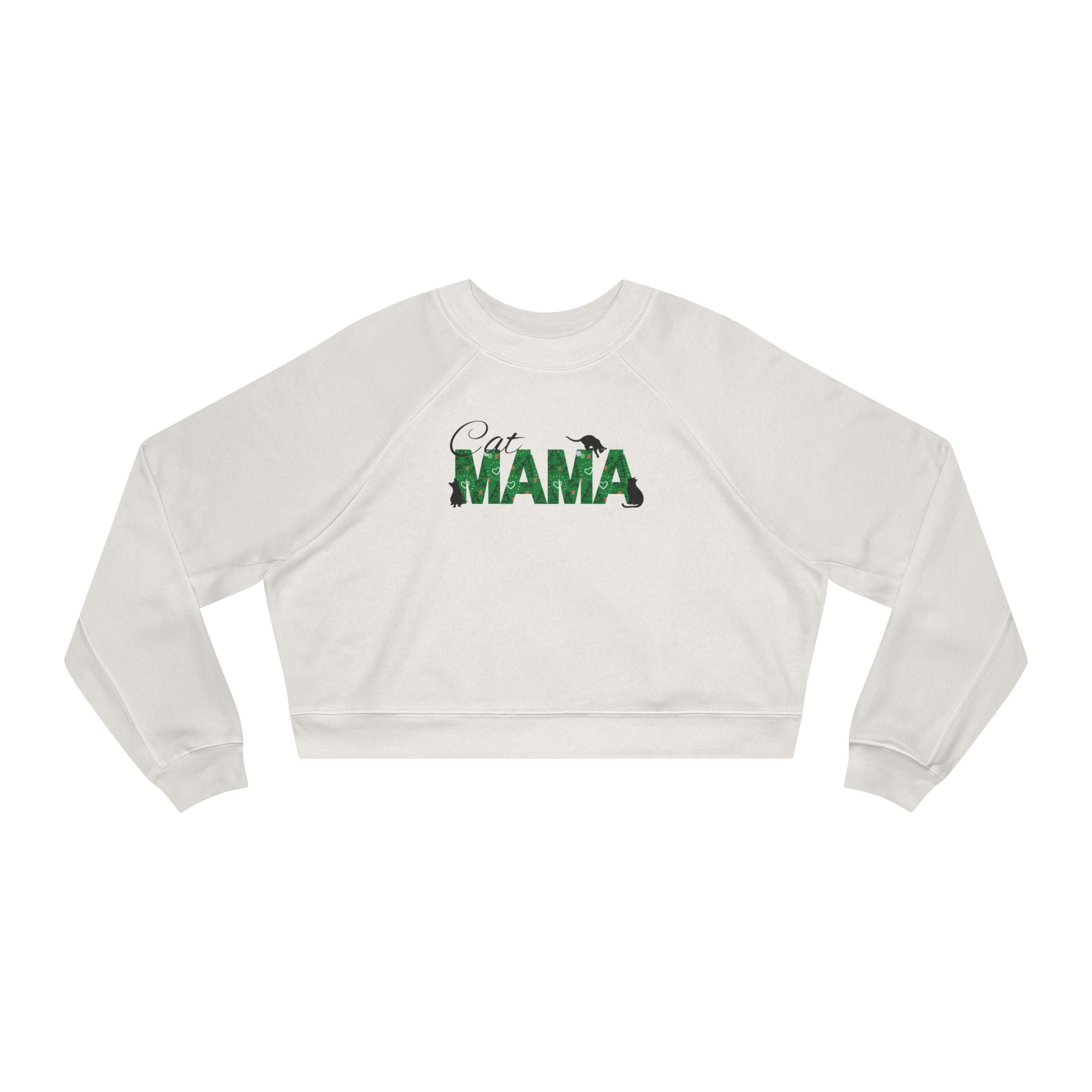Photo depicting the Christmas Cat Mama Women's Cropped Fleece Pullover from EpiAl's Shop.