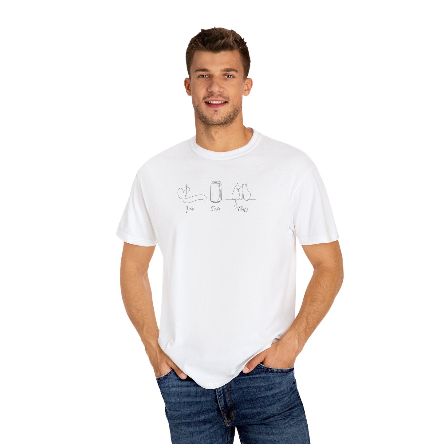 Jesus, Soda, Cats Unisex Garment-Dyed T-Shirt Printify
