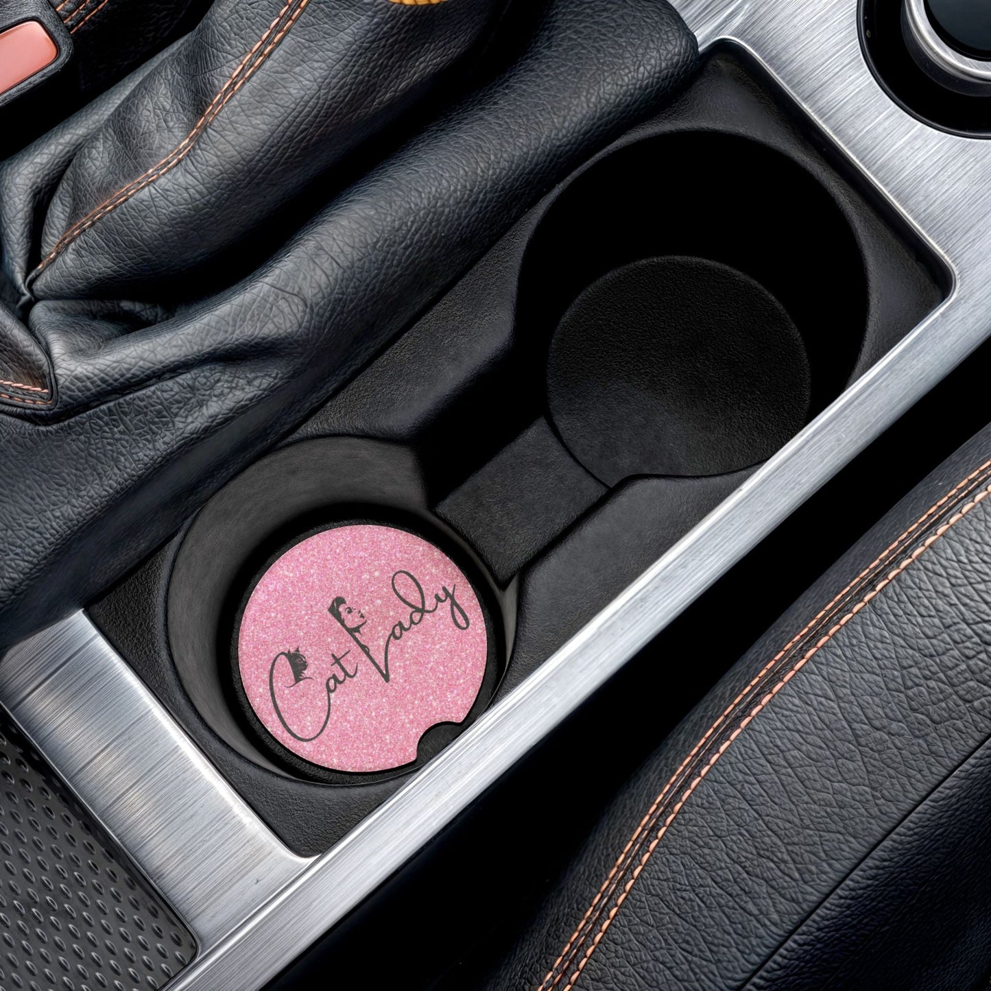 Pink Glitter Cat Lady Car Coaster - Fun & Stylish Accessory Printify
