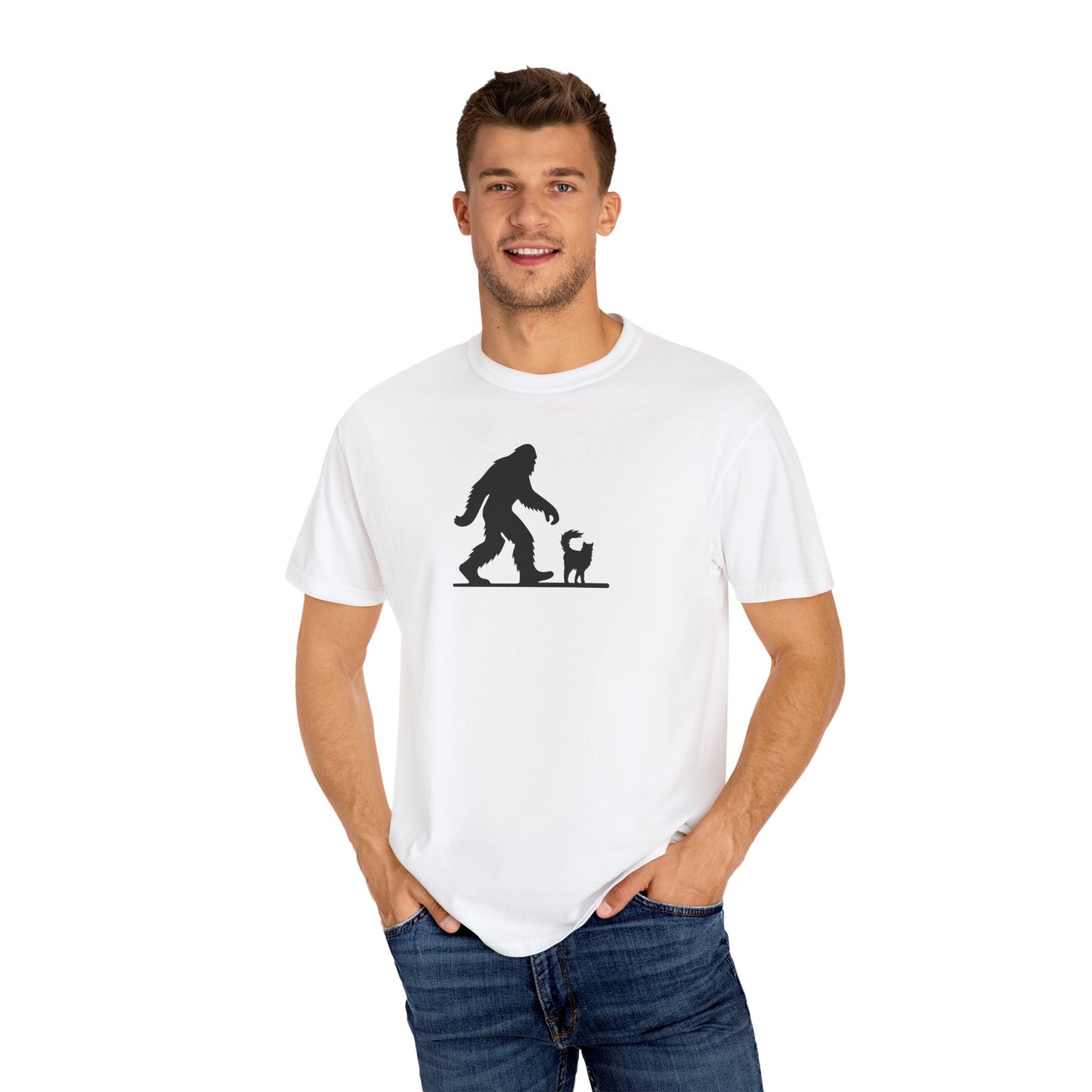 Bigfoot & Cat Unisex Garment-Dyed T-Shirt - Fun Casual Wear