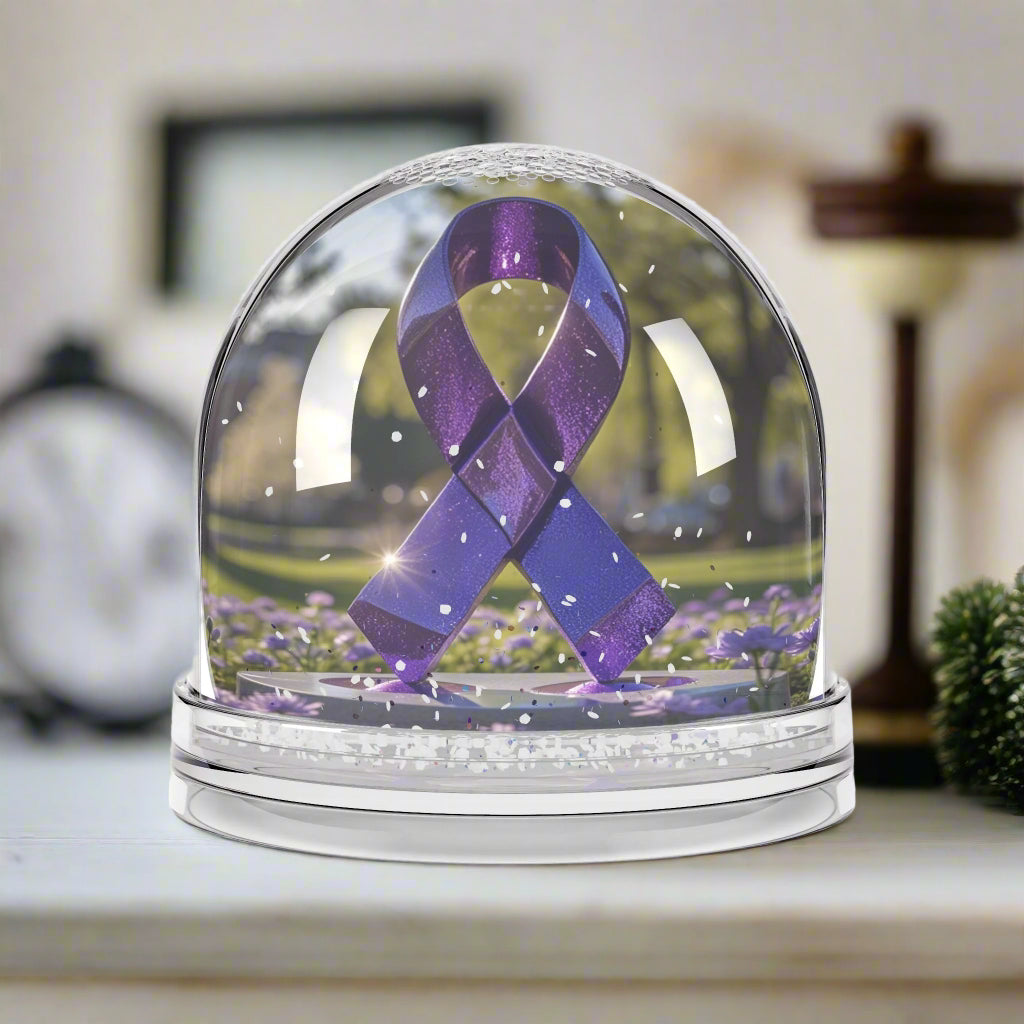 Purple Ribbon Snow Globe, Inspirational Gift