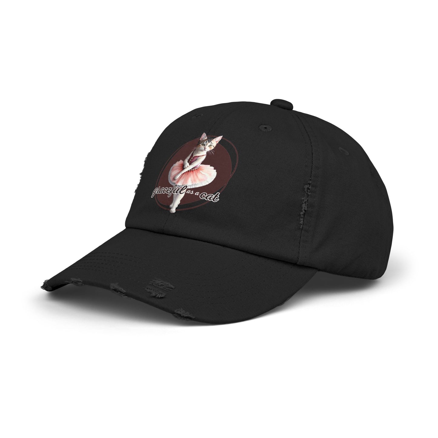 Unisex Distressed Cap - 'Graceful as a Cat' Fun Cat Lover Hat