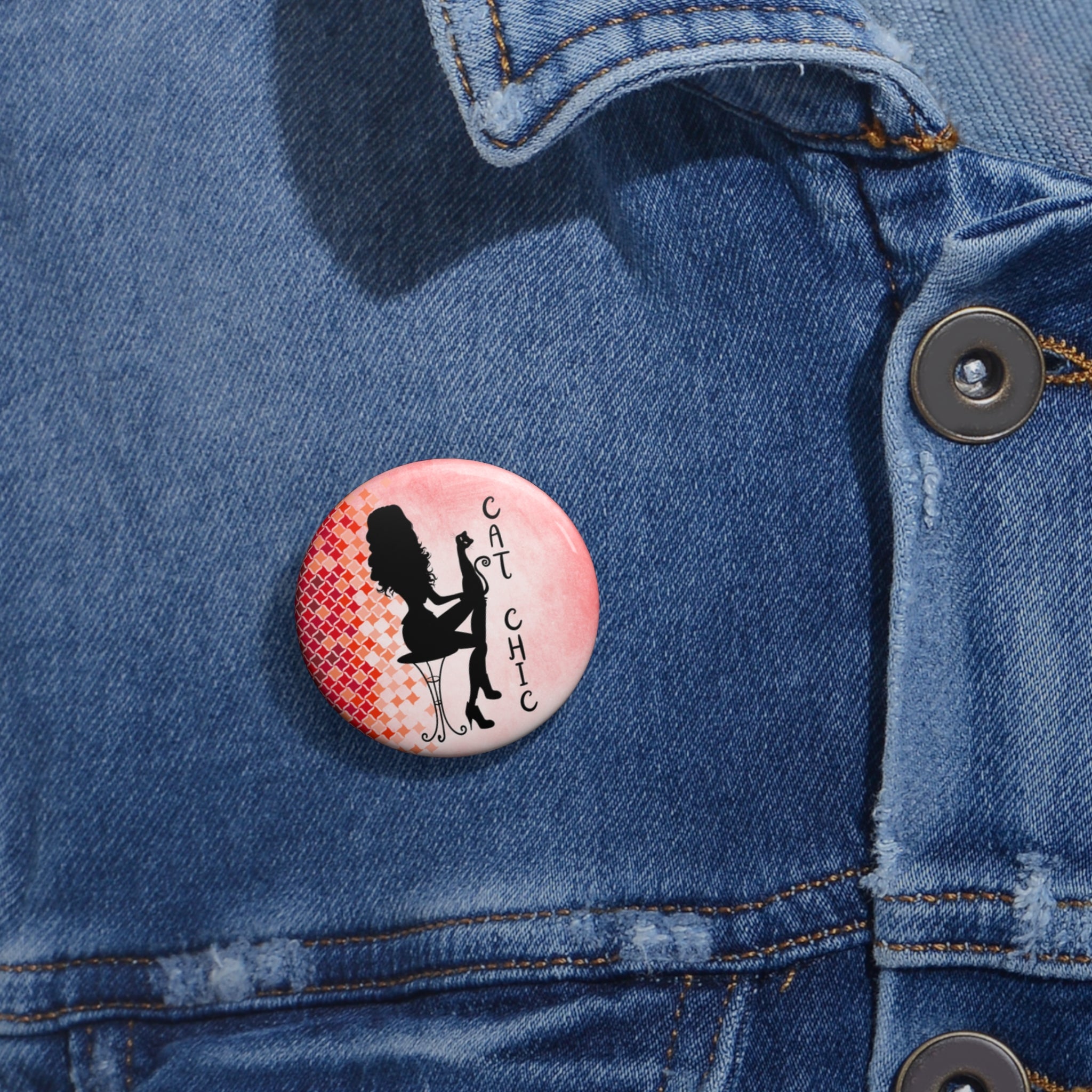 Photo depicting the Chic Cat Chic Pin Buttons from EpiAl's Shop.