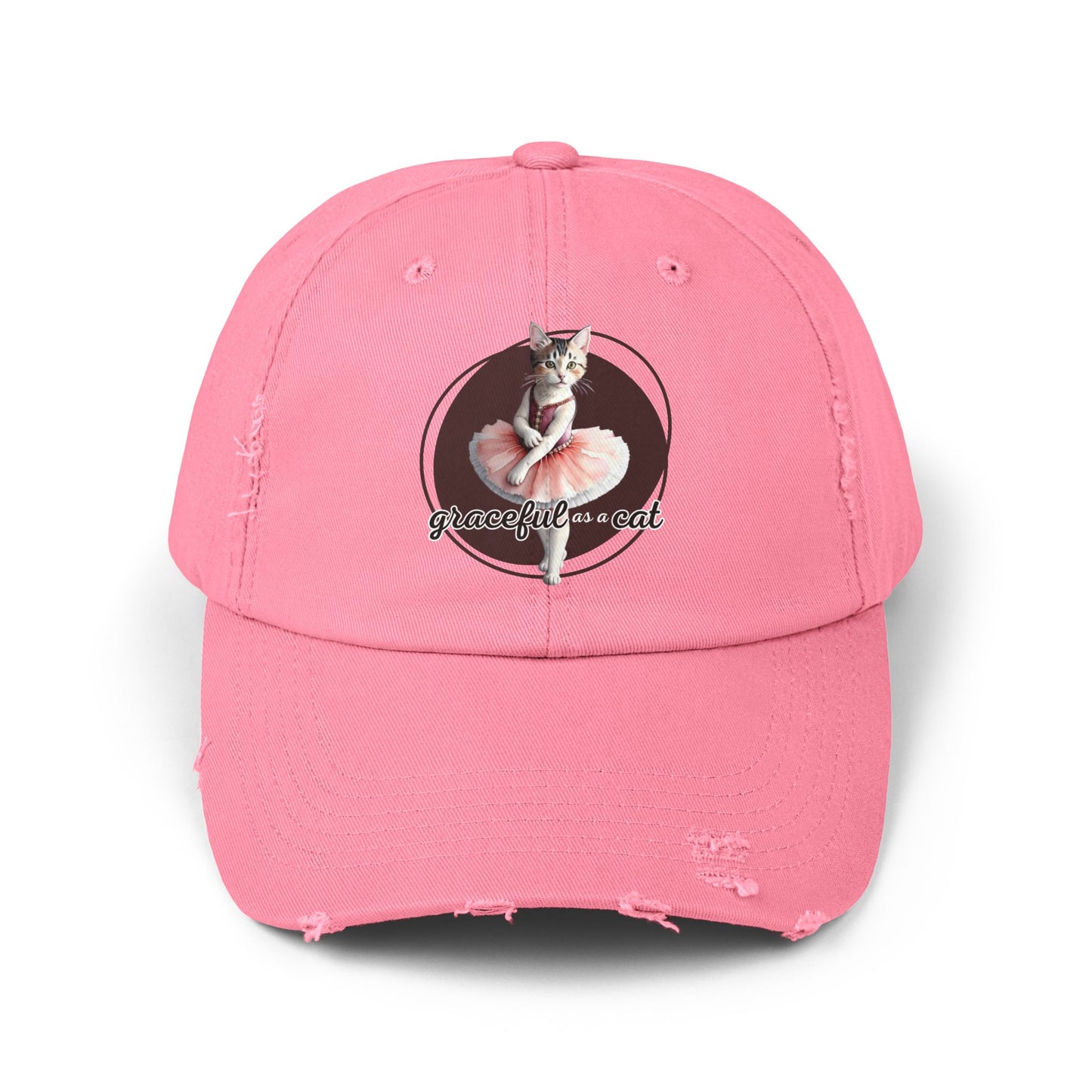 Unisex Distressed Cap - 'Graceful as a Cat' Fun Cat Lover Hat