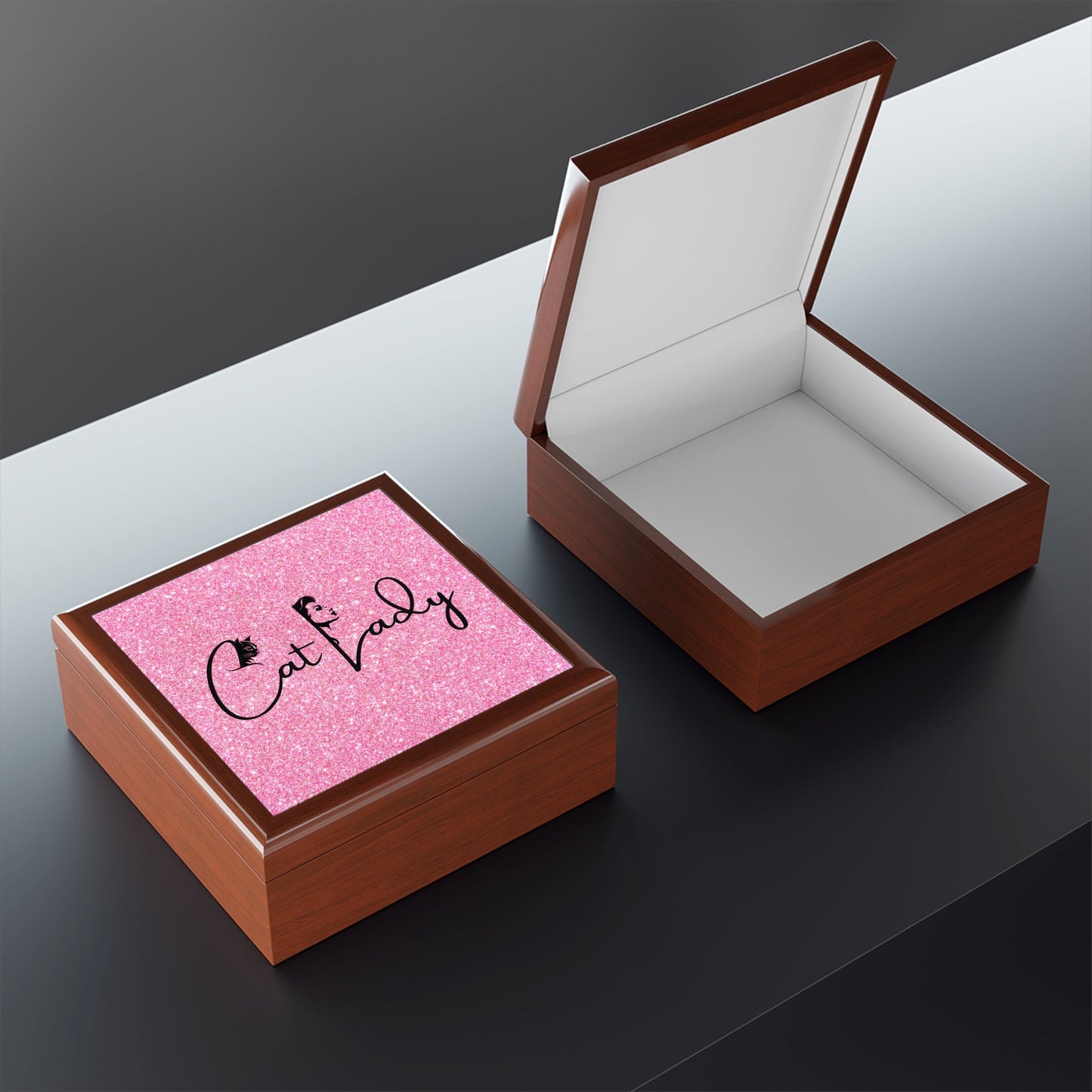 Glittery Cat Lady Jewelry Box - Perfect Gift for Cat Lovers Printify