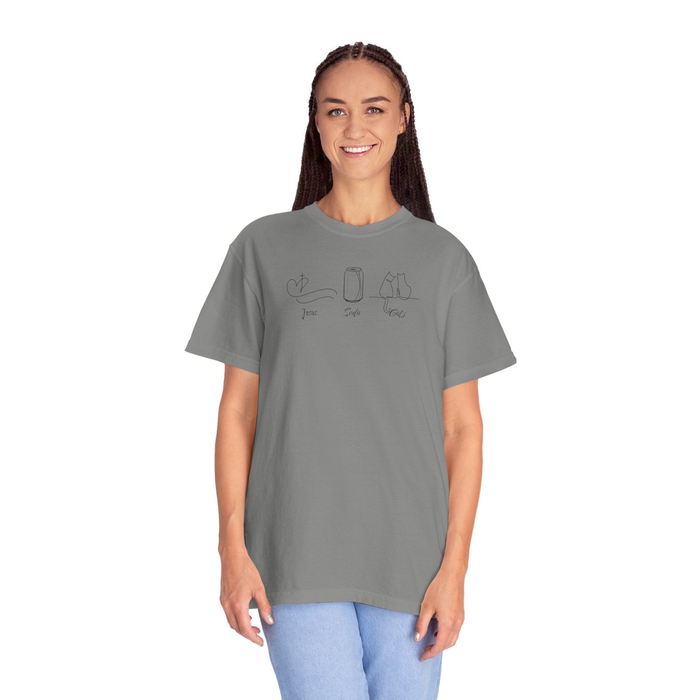 Jesus, Soda, Cats Unisex Garment-Dyed T-Shirt Printify