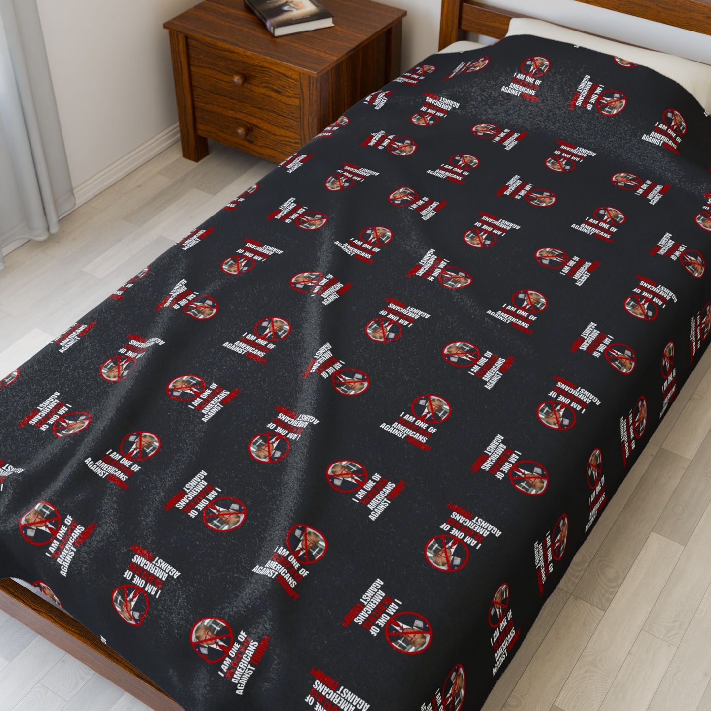Cozy Velveteen Plush Blanket – Americans Against Trump Design Printify