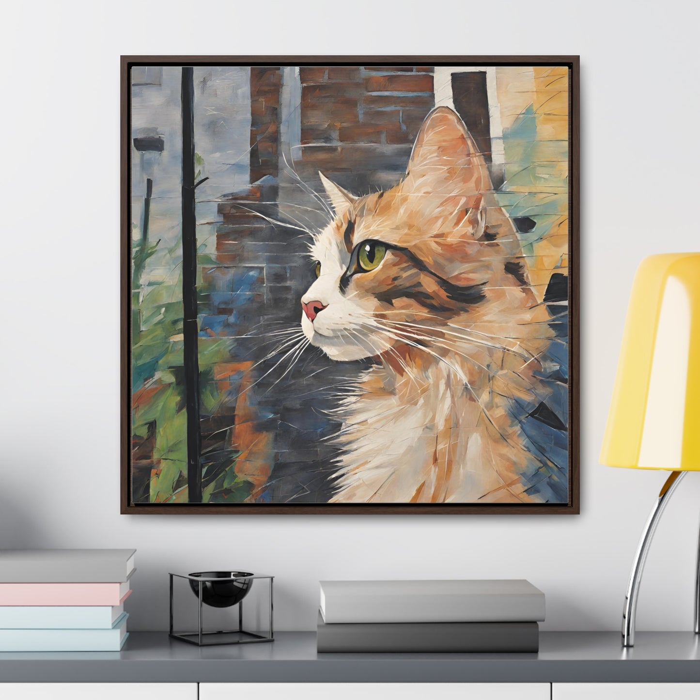 Watercolor Cat Profile Gallery Canvas Wraps, Square Frame