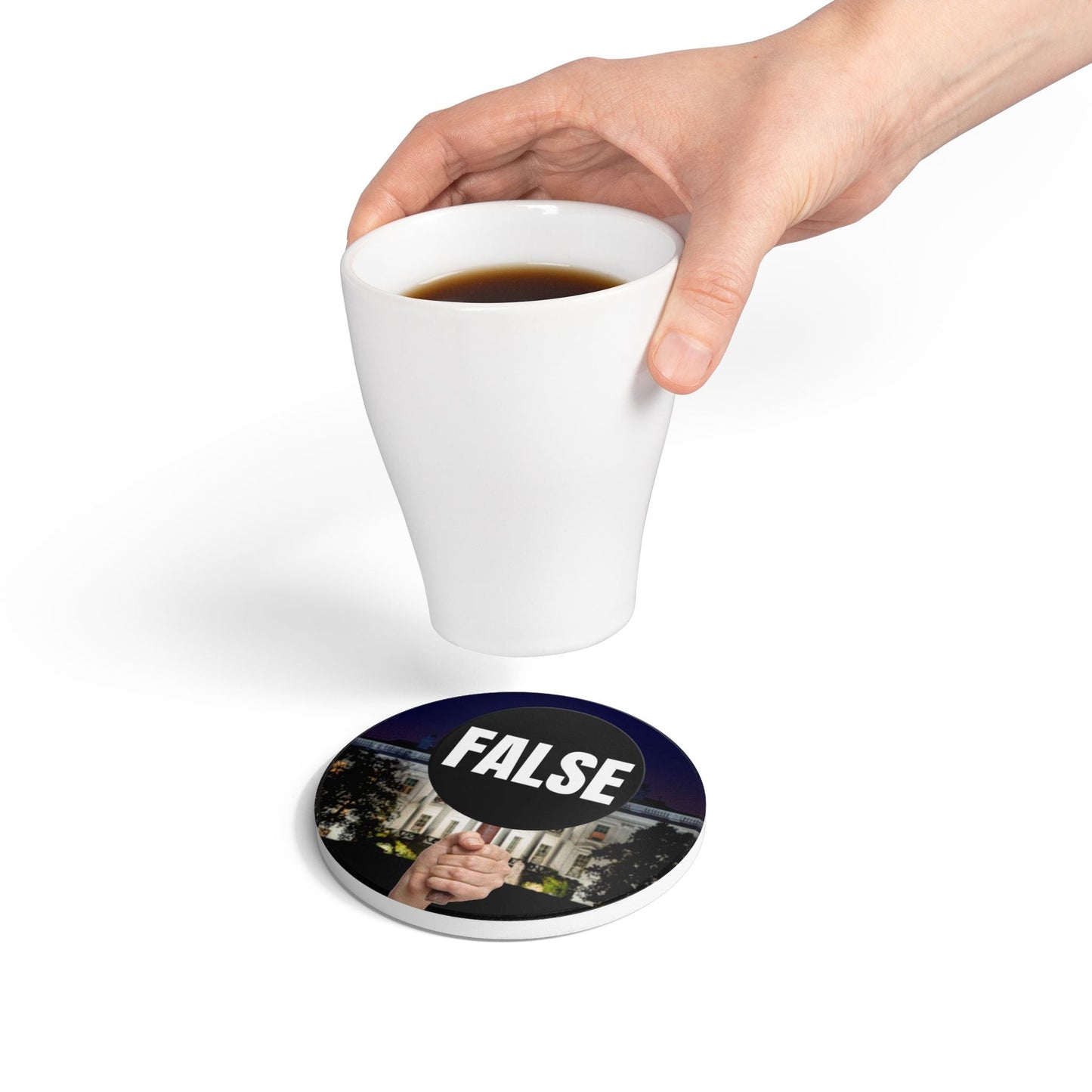 False Sign Ceramic Coaster Printify