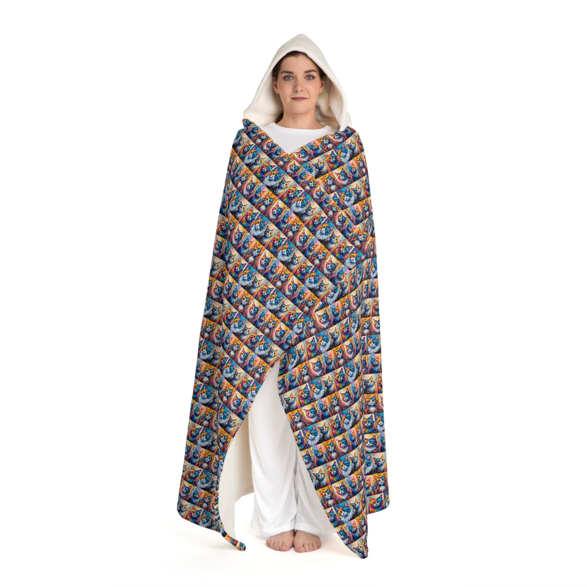 Painted Kitties Cozy Hooded Sherpa Fleece Blanket