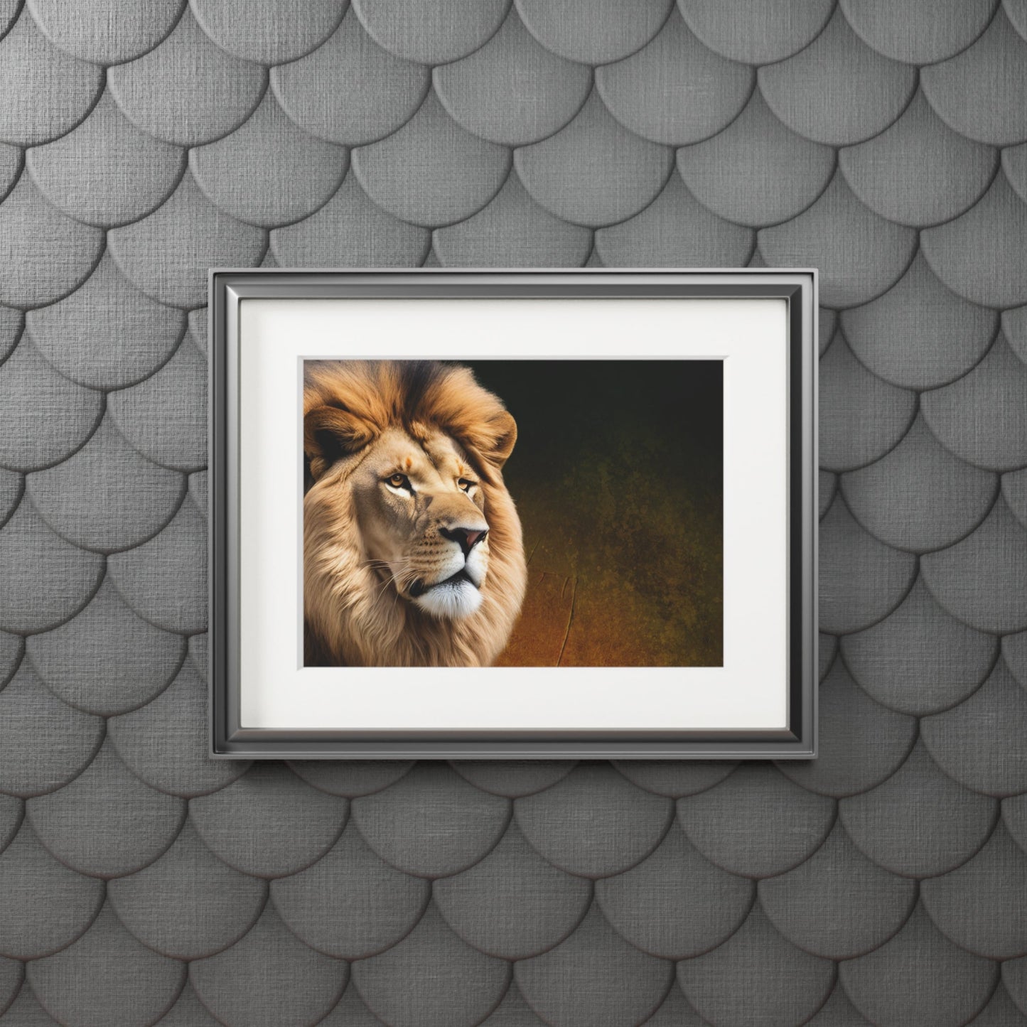 Majestic Lion Fine Art Print with Passepartout Frame Printify