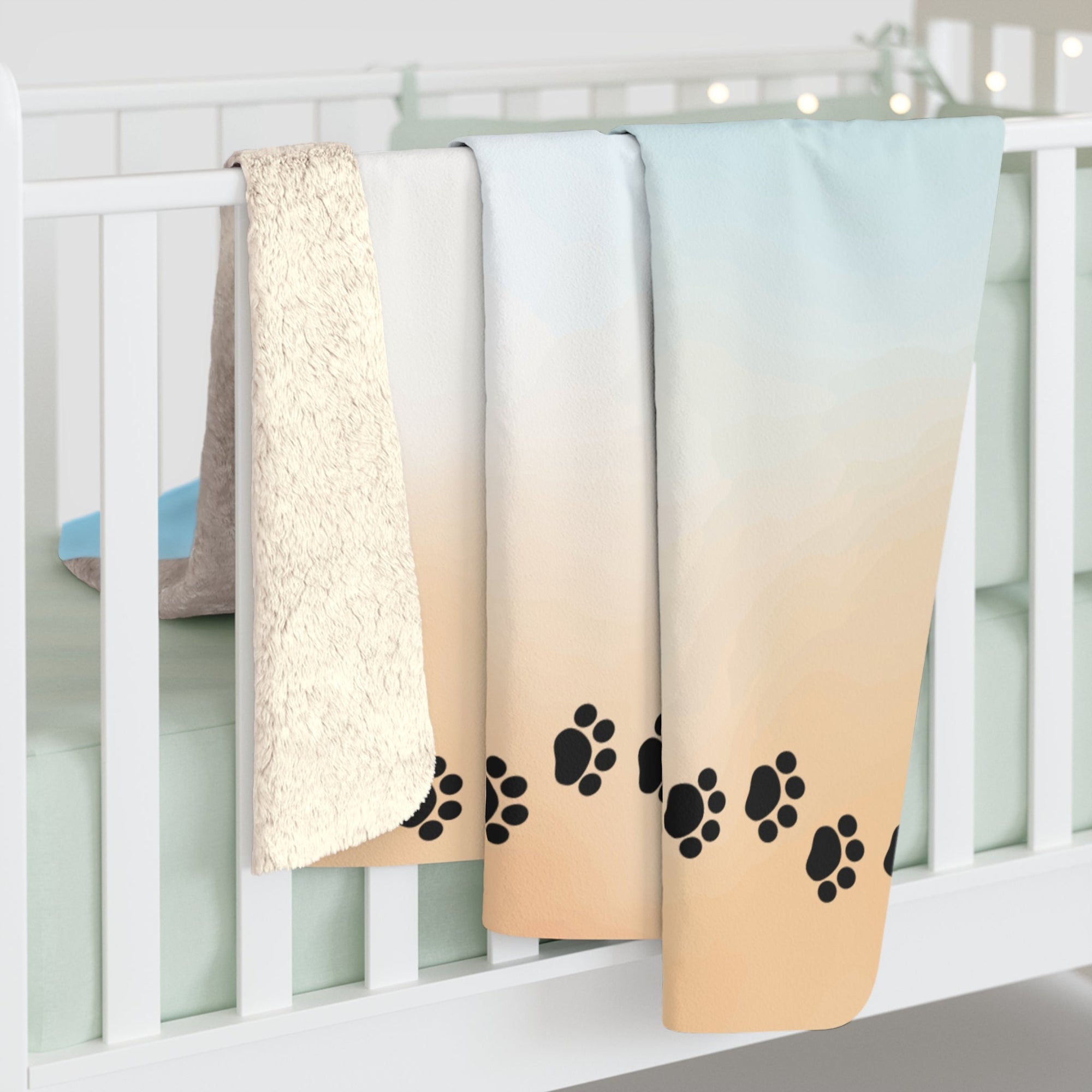 Sky & Sand Paw Print Sherpa Fleece Blanket - Cozy Pet Lover Gift Printify