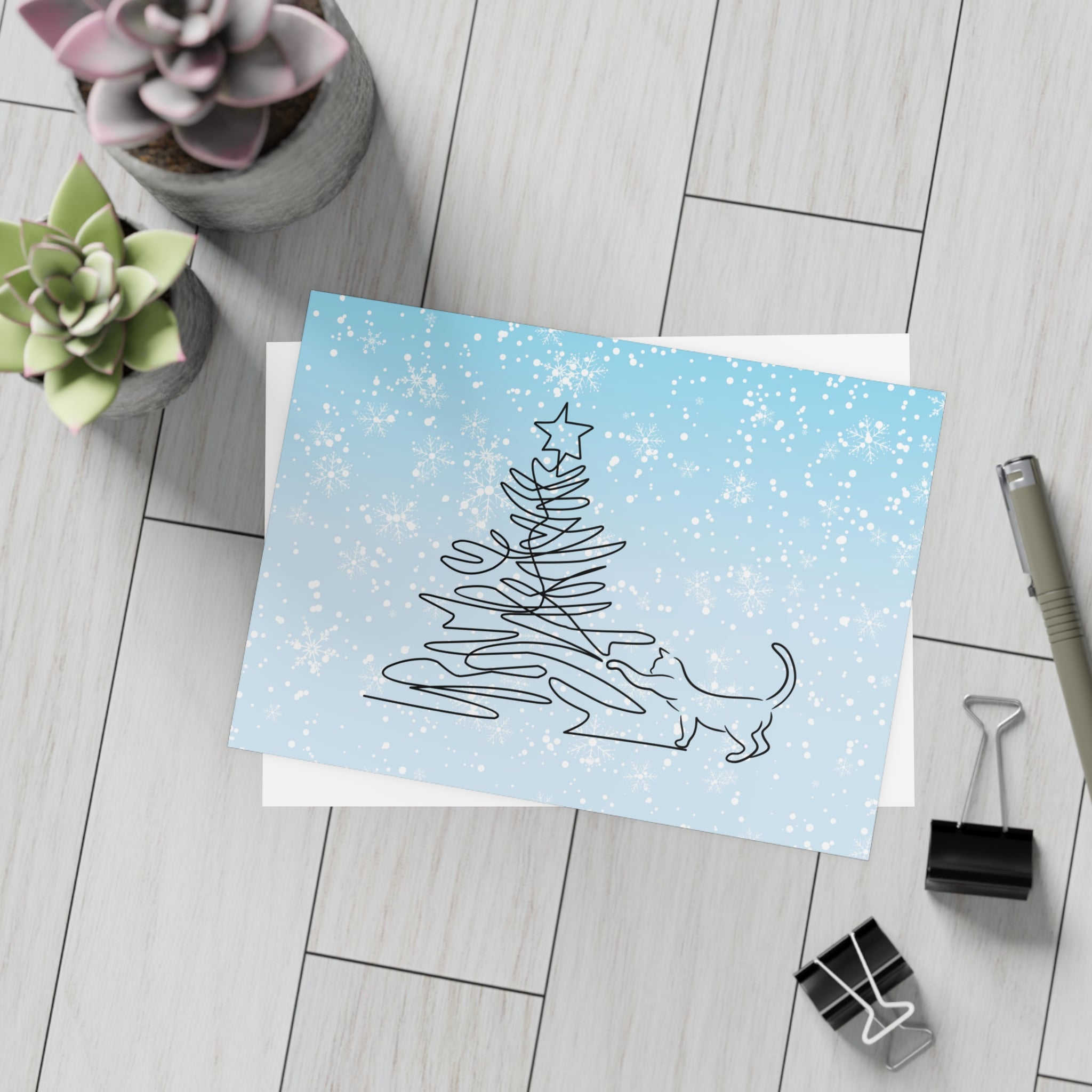 Kitty & Christmas Tree Postcard Bundles (envelopes included)